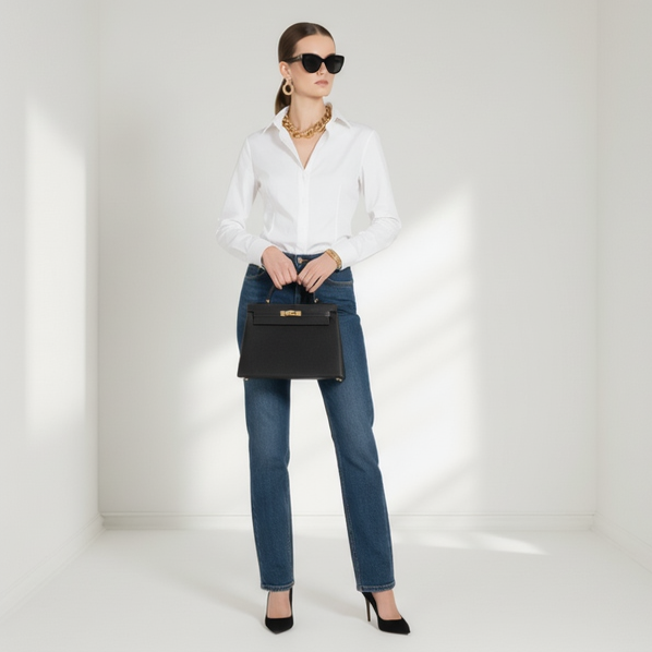 Hermès Kelly 28 Sellier Black Doblis Suede Gold Hardware