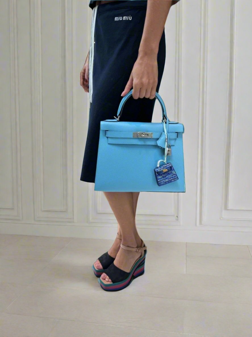 Hermès Kelly 28 Sellier Bleu Celeste Epsom Palladium Hardware