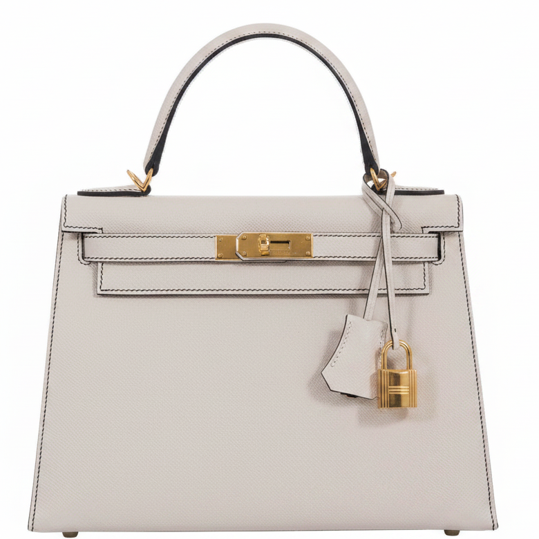 Hermès Kelly 28 Sellier HSS Craie/Noir Epsom Gold Hardware