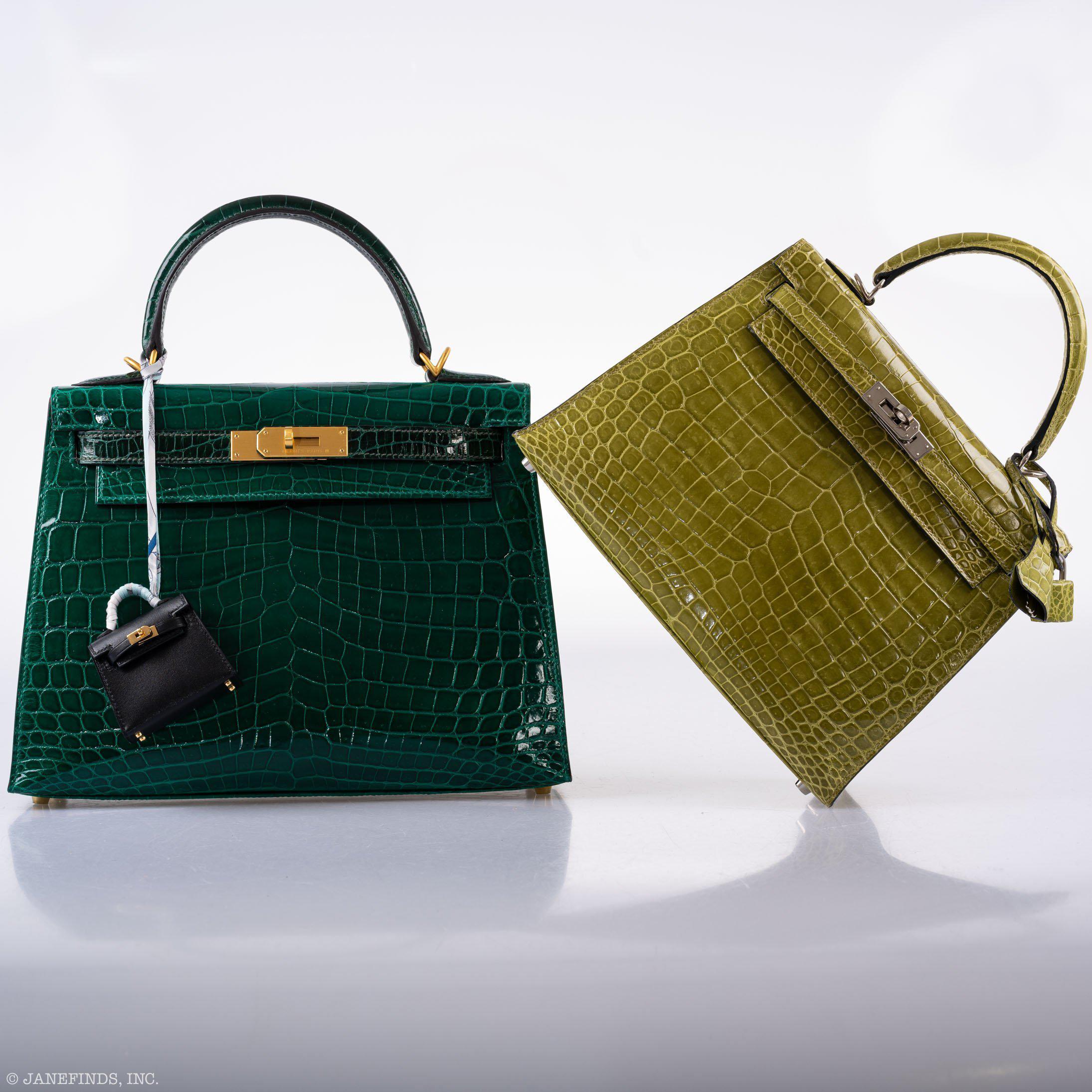 Hermès Kelly 28 Sellier HSS Emerald & Vert Fonce Nilo Crocodile Brushed Gold Hardware