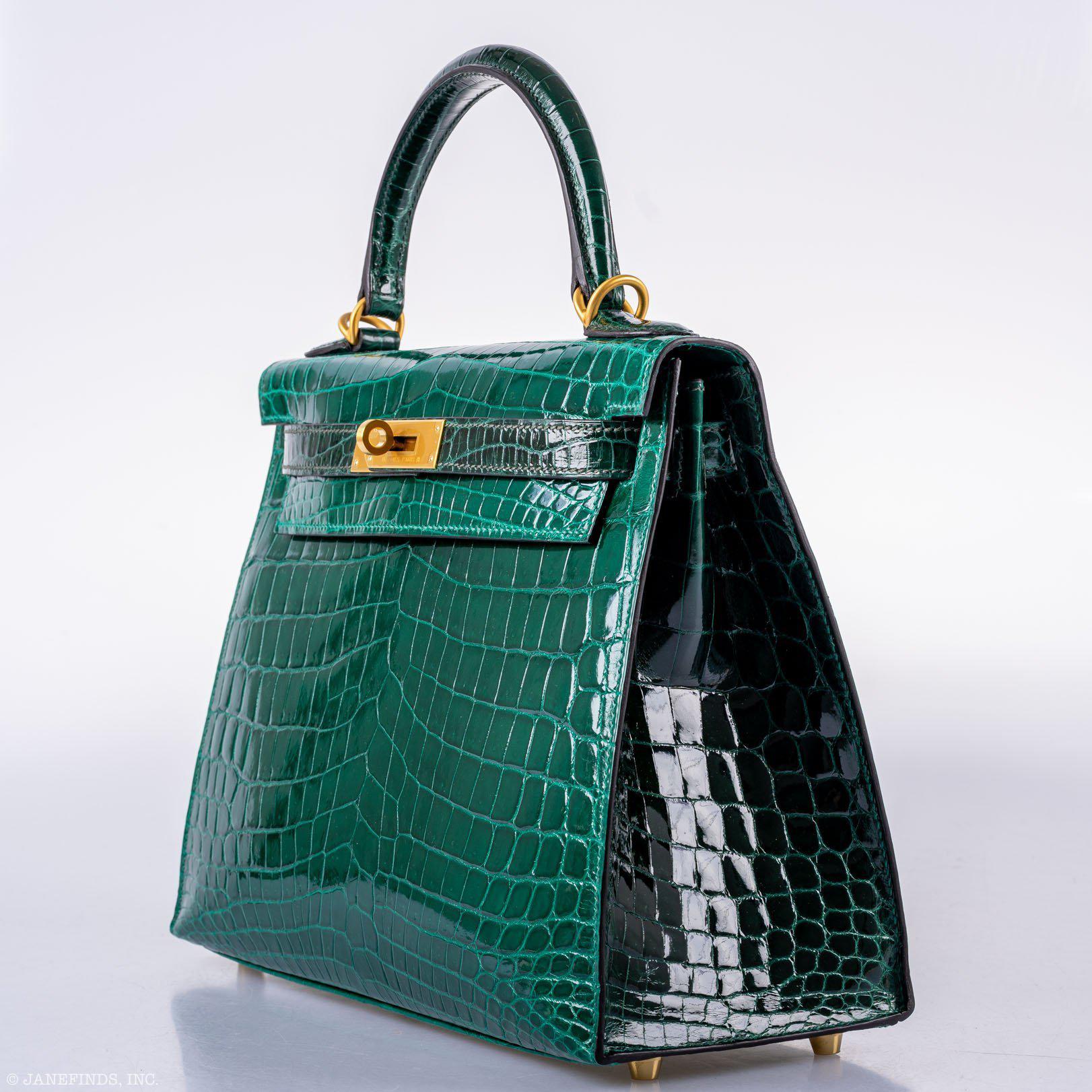 Hermès Kelly 28 Sellier HSS Emerald & Vert Fonce Nilo Crocodile Brushed Gold Hardware
