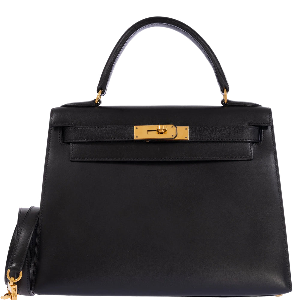 Hermès Kelly 28 Sellier Noir Box Calf Gold Hardware
