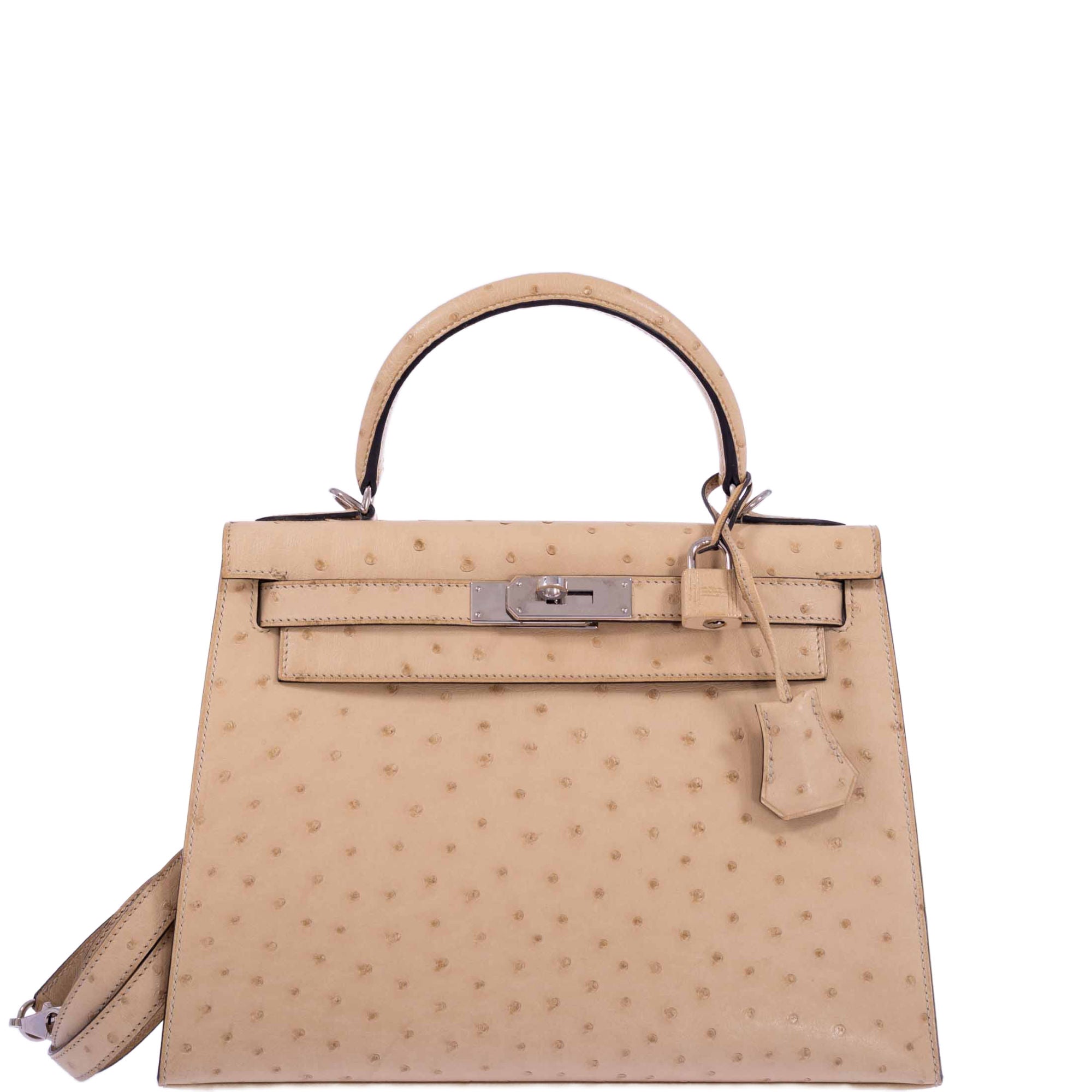 Hermès Kelly 28 Sellier Parchemin Ostrich Palladium Hardware