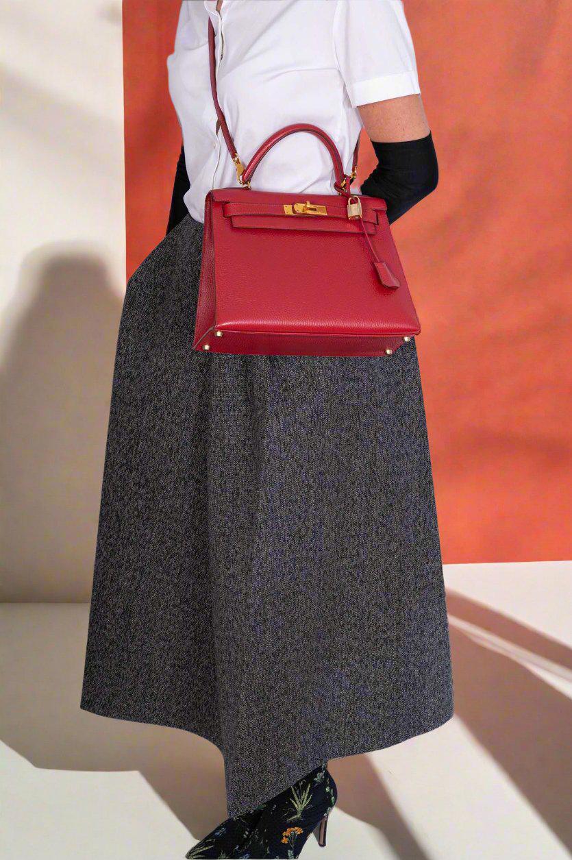 Hermès Kelly 28 Sellier Rouge Vif Ardennes Gold Hardware
