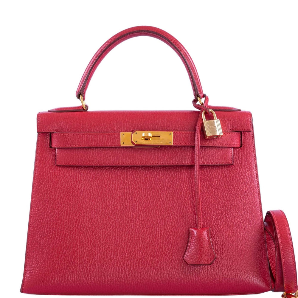 Hermès Kelly 28 Sellier Rouge Vif Ardennes Gold Hardware