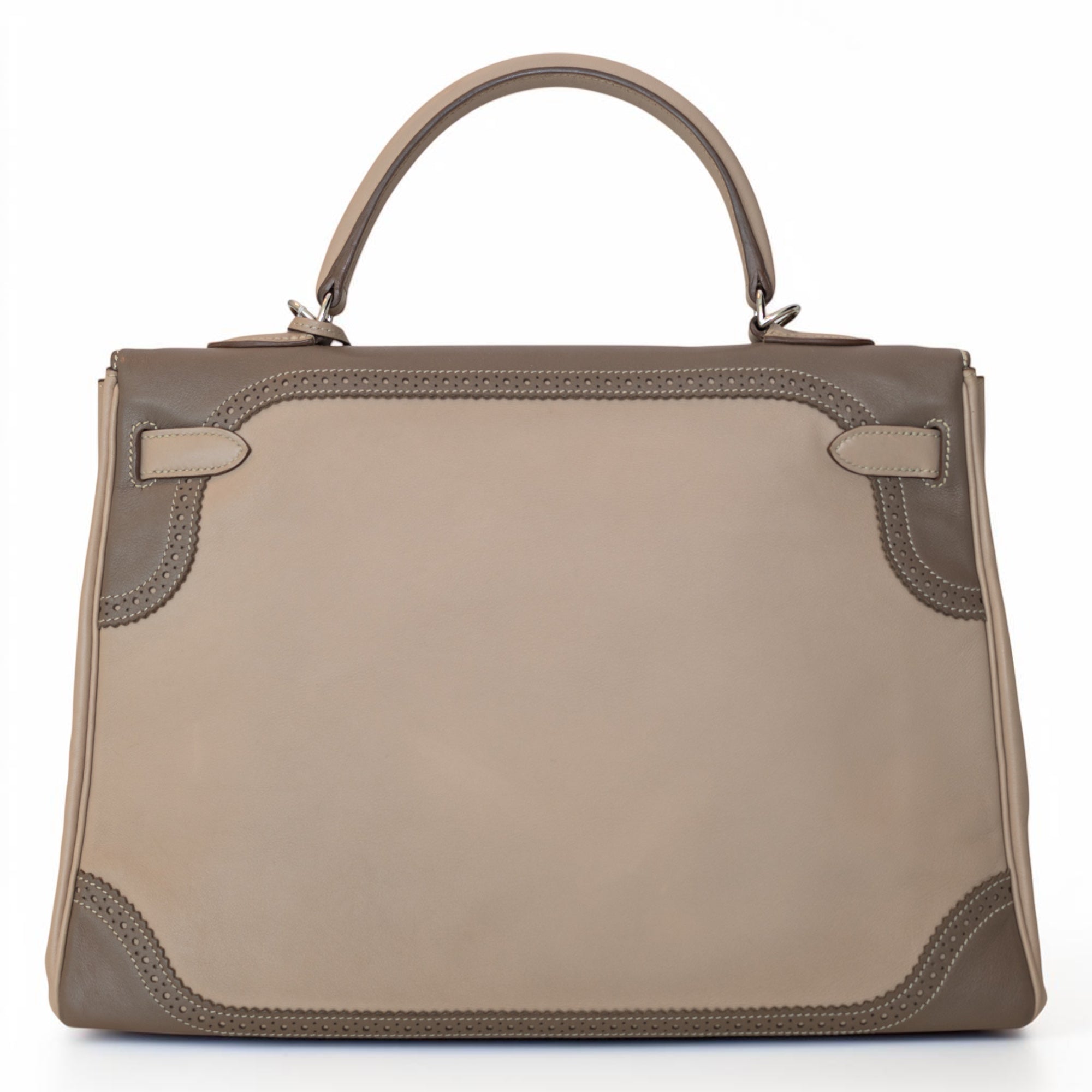 Hermès Kelly 32 Ghillies Retourne Étoupe and Argile Swift Palladium Hardware