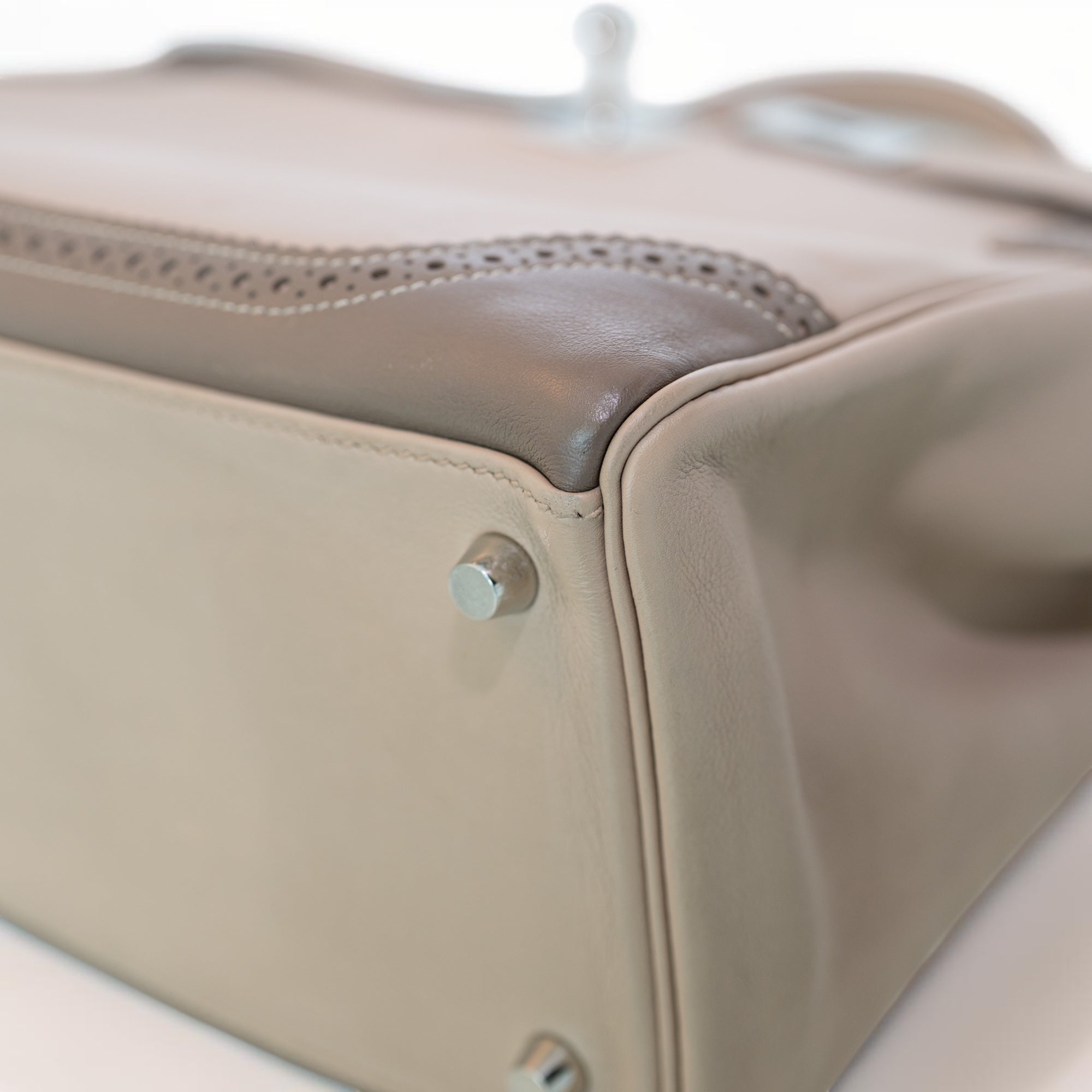 Hermès Kelly 32 Ghillies Retourne Étoupe and Argile Swift Palladium Hardware