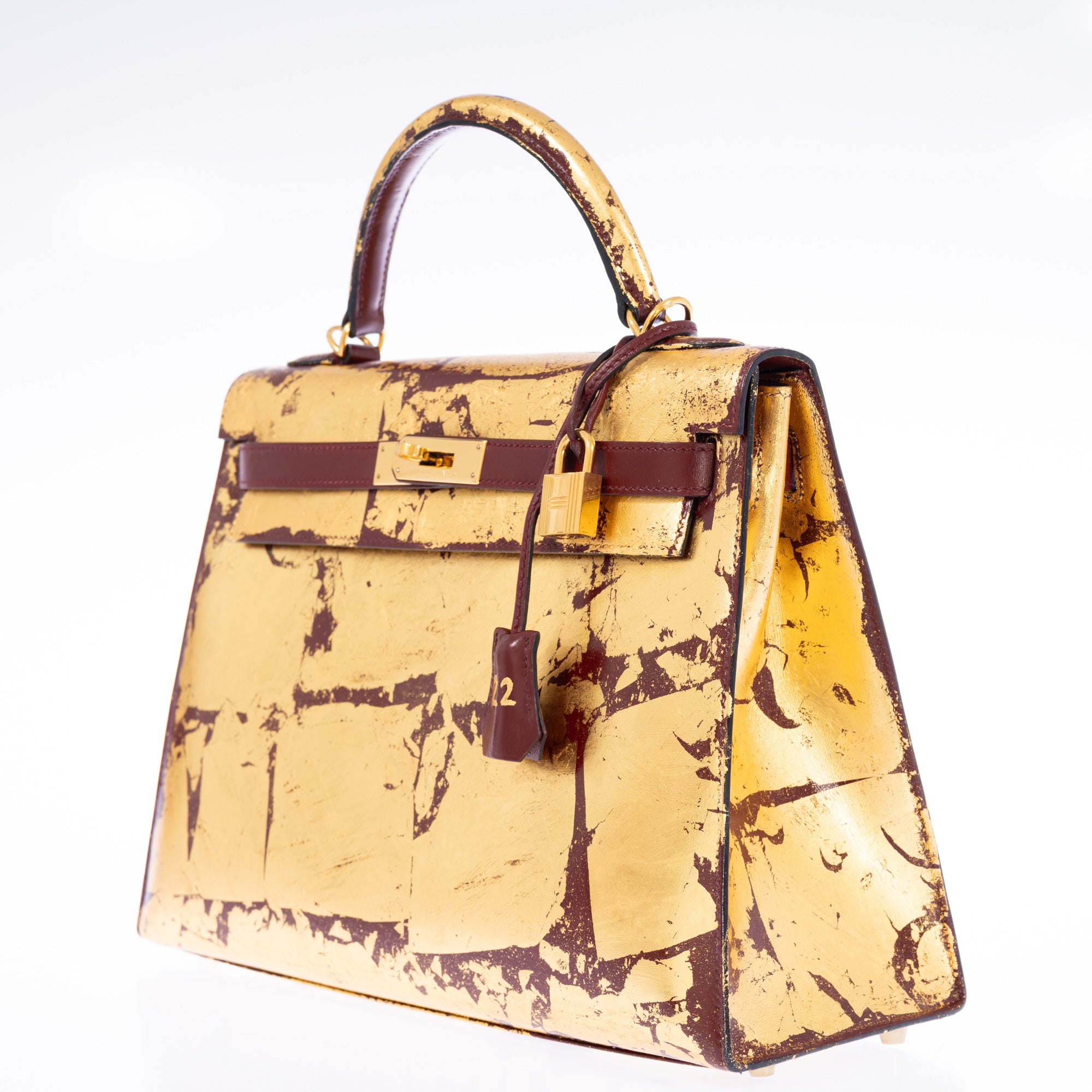 Hermès Kelly 32 Retourne "Kelly Dorée" Gold Leaf & Rouge H Box Leather Gold Hardware