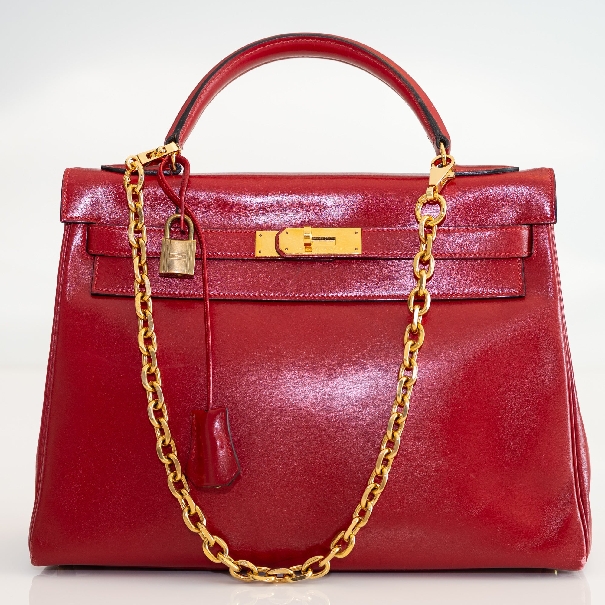 Hermès Kelly 32 Retourne Rouge Vif Box Calf Gold Hardware | JANEFINDS