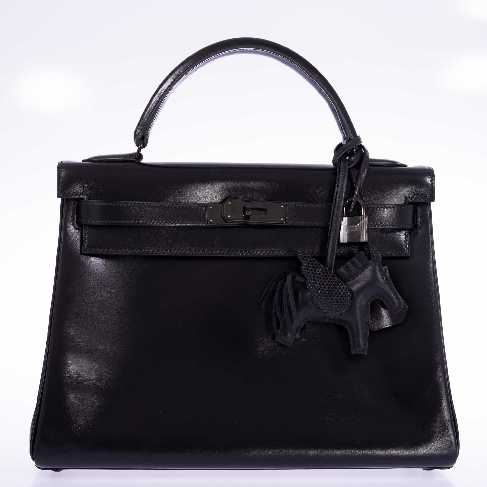Hermès Kelly 32 Retourne "So Black" Box Calf Leather PVD Hardware