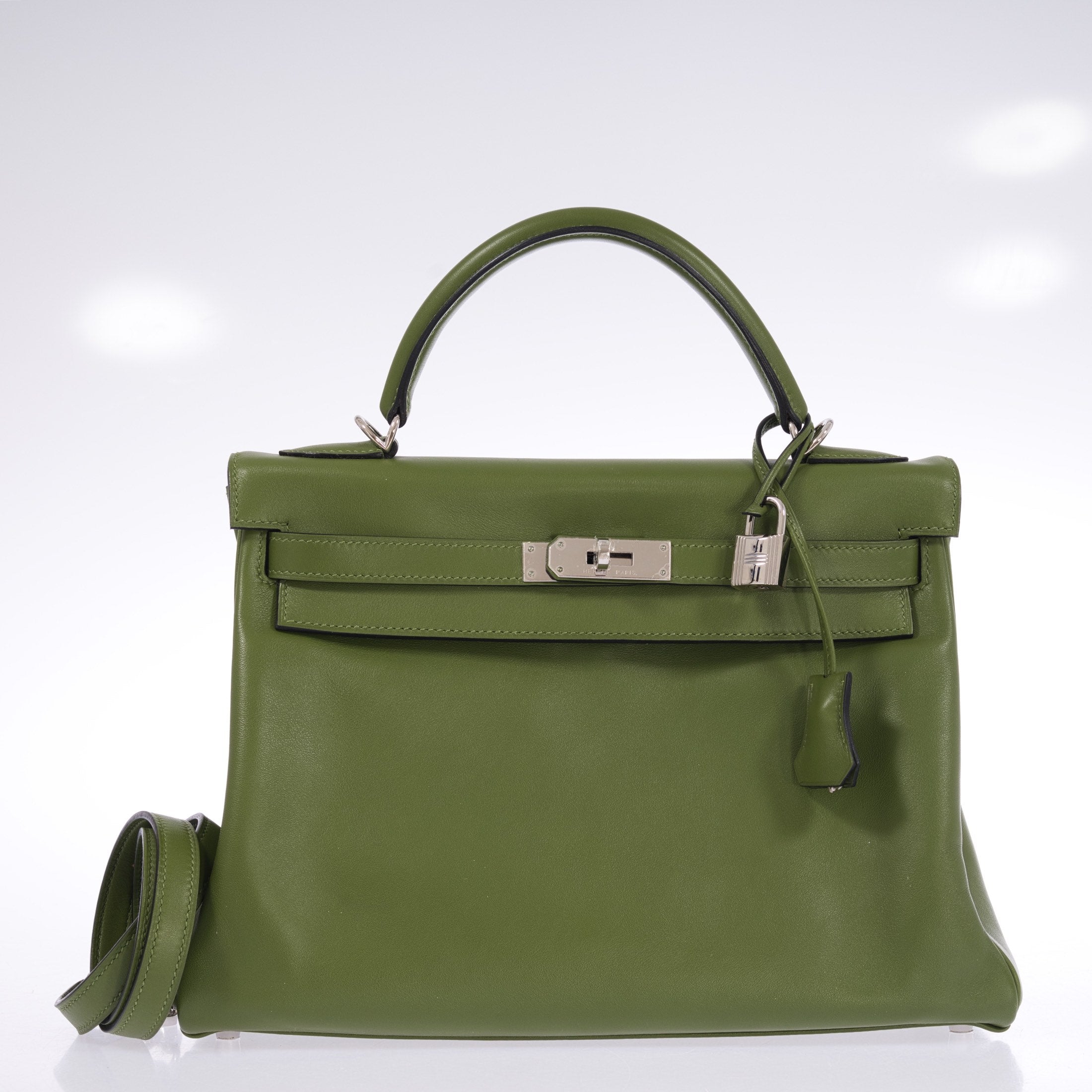 Hermès Kelly 32 Retourne Vert Pelouse Swift Palladium Hardware