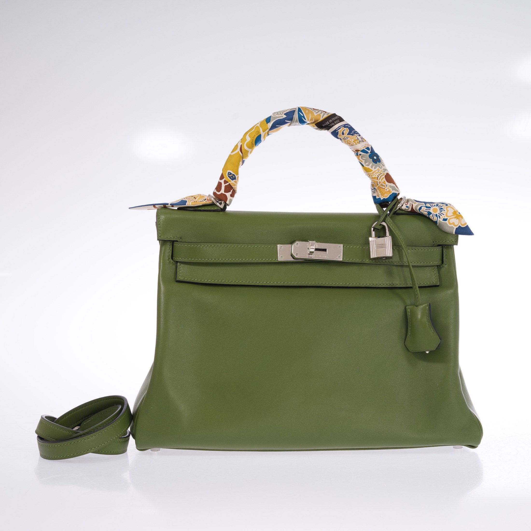 Hermès Kelly 32 Retourne Vert Pelouse Swift Palladium Hardware