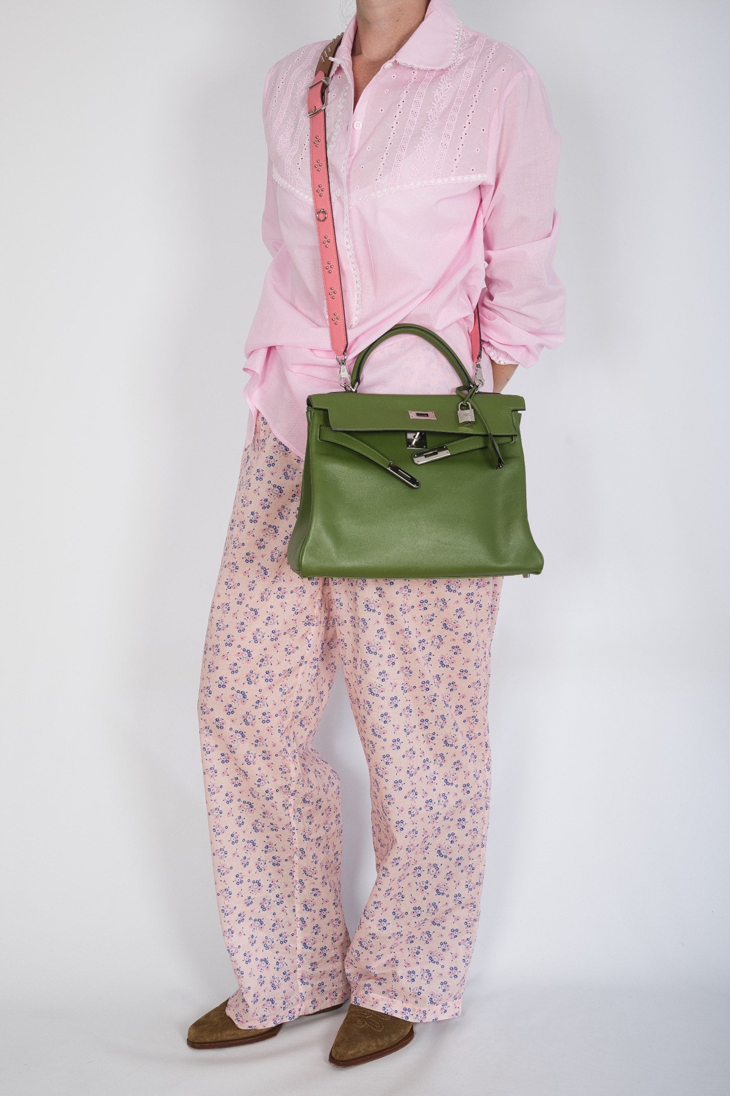 Hermès Kelly 32 Retourne Vert Pelouse Swift Palladium Hardware