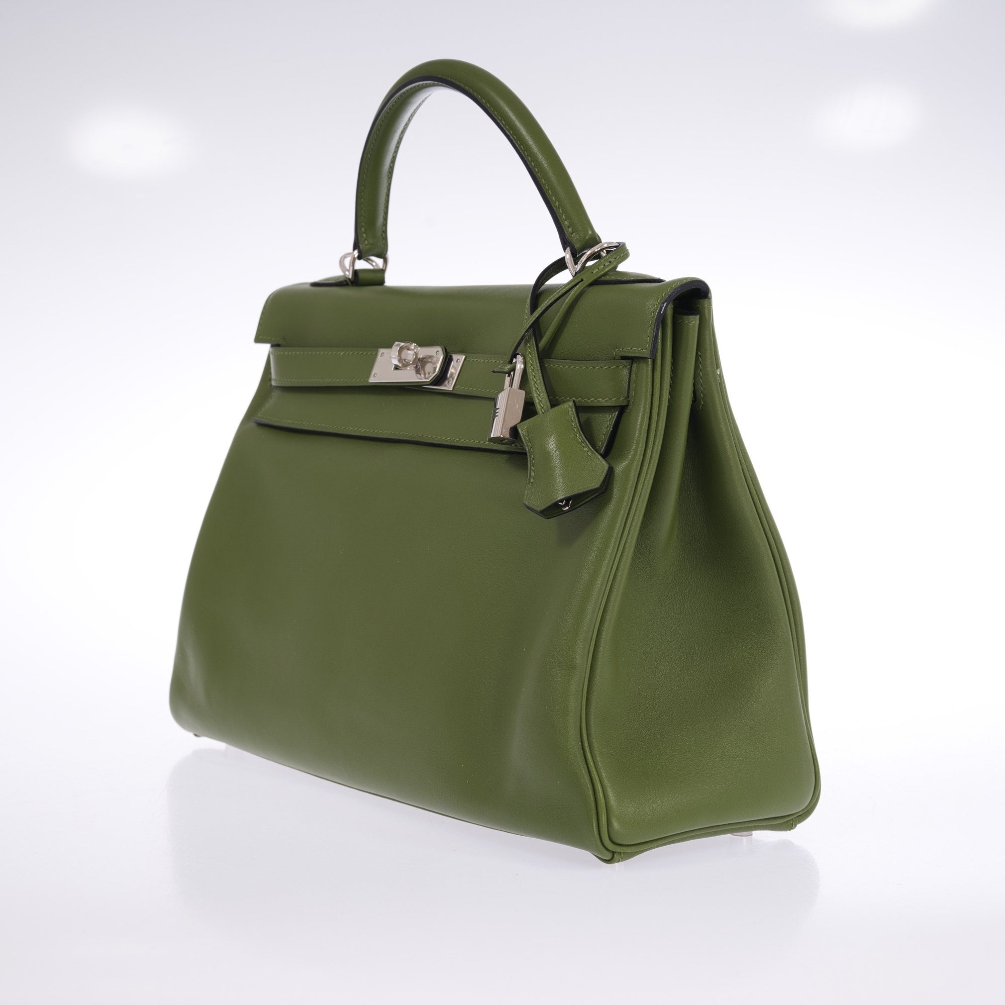 Hermès Kelly 32 Retourne Vert Pelouse Swift Palladium Hardware