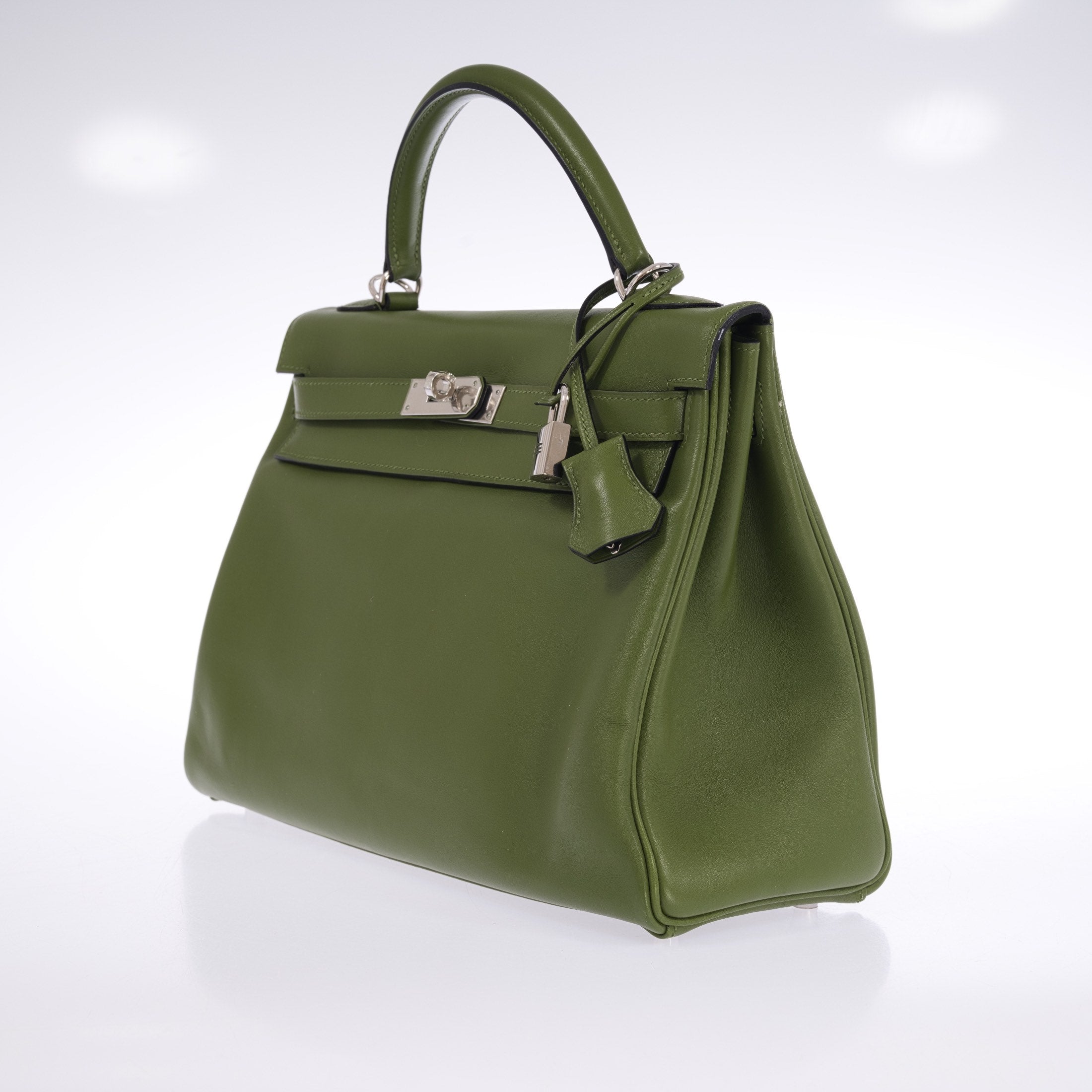 Hermès Kelly 32 Retourne Vert Pelouse Swift Palladium Hardware