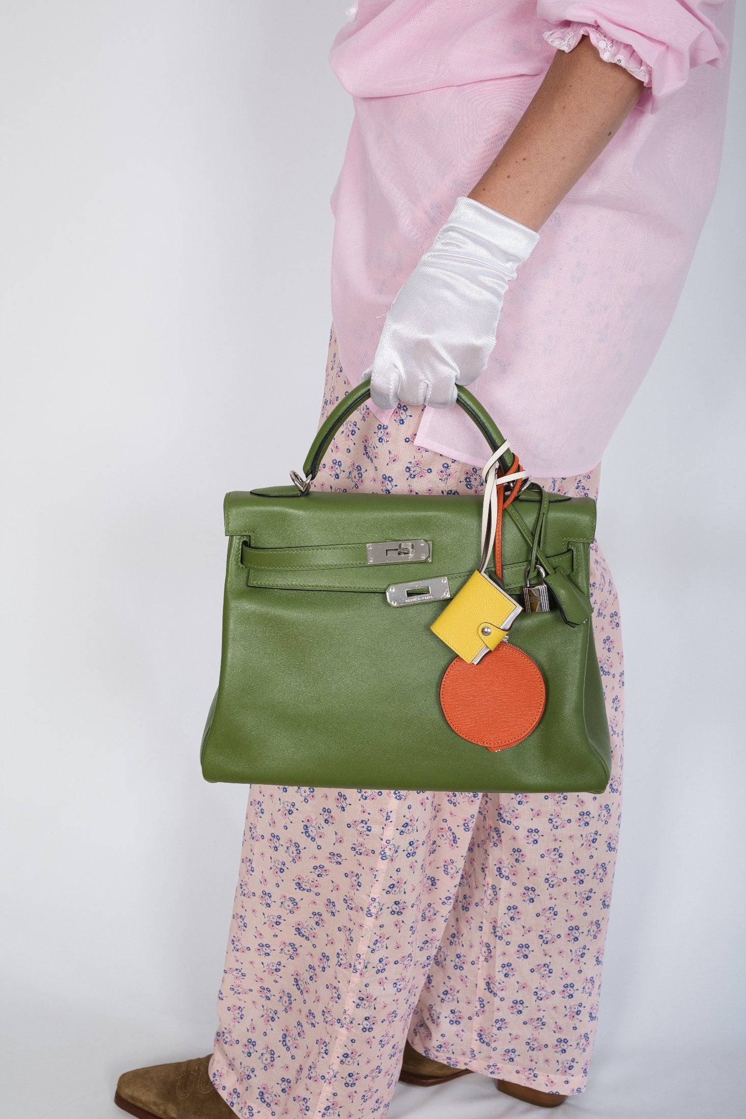 Hermès Kelly 32 Retourne Vert Pelouse Swift Palladium Hardware
