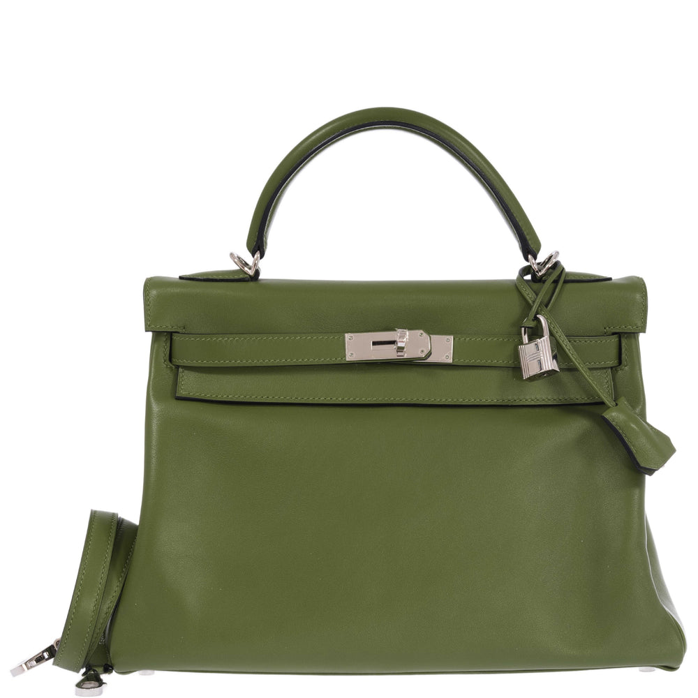 Hermès Kelly 32 Retourne Vert Pelouse Swift Palladium Hardware