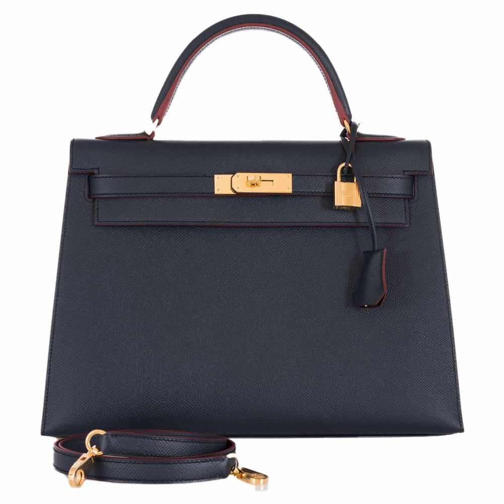Hermès Kelly 32 Sellier Contour Blue Indigo Epsom Gold Hardware