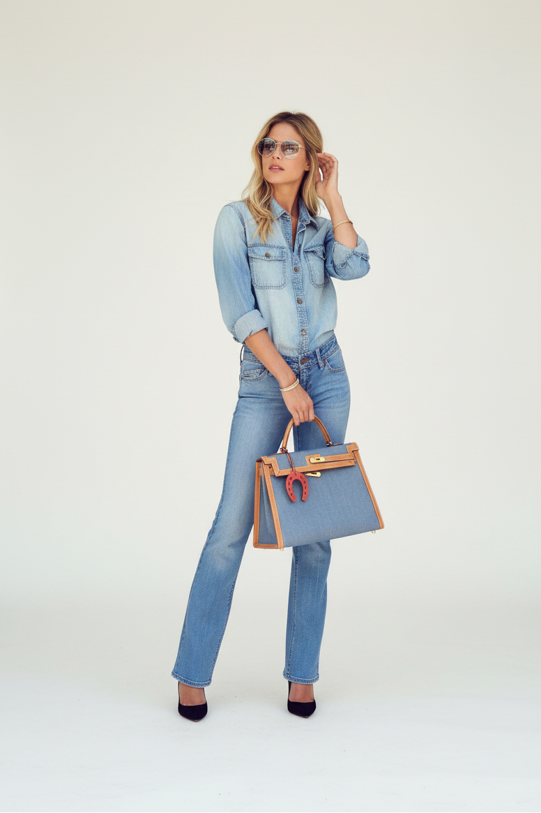 Hermès Kelly 35 Blue Denim With Barenia Gold Hardware
