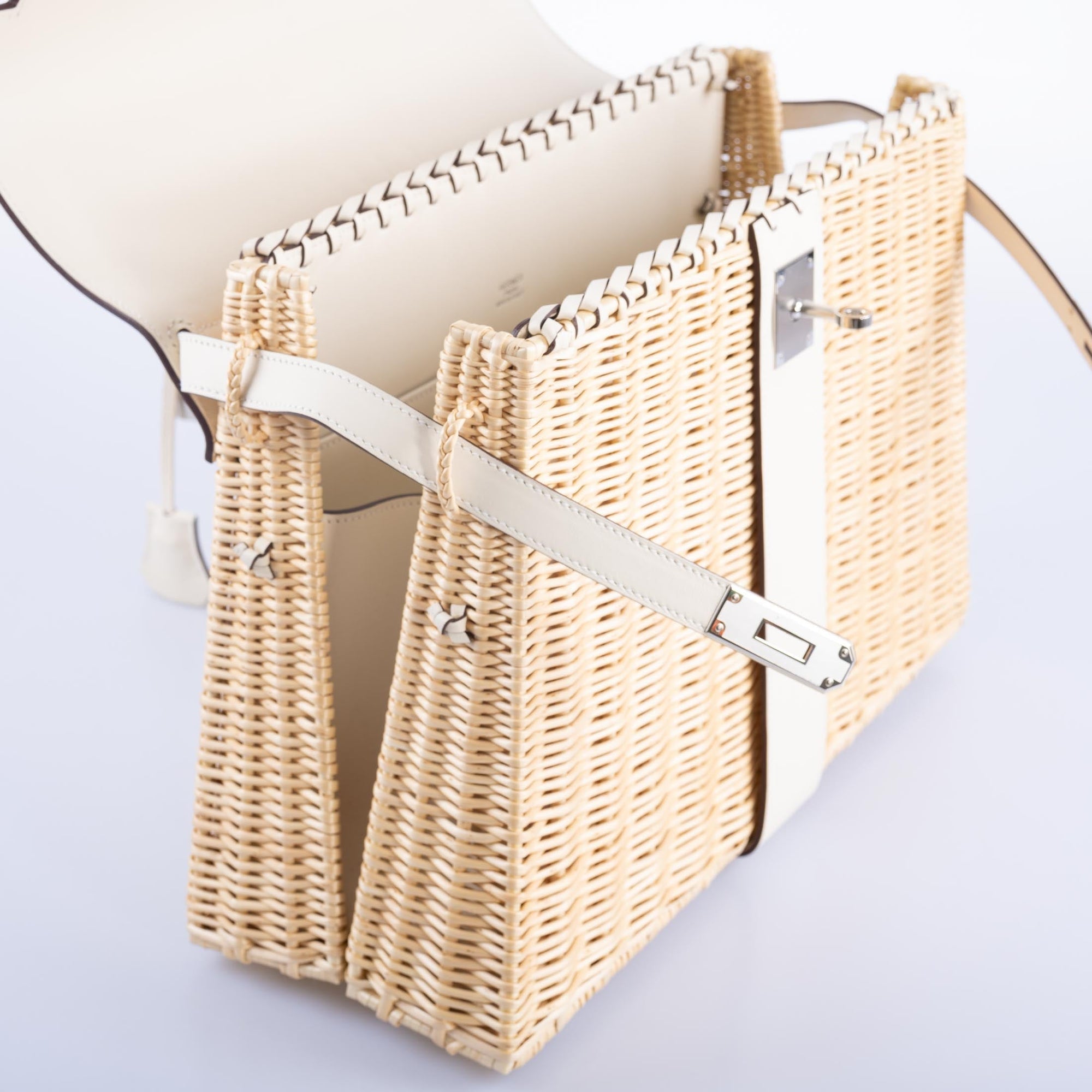 Hermès Kelly 35 Picnic Nata Swift and Osier Wicker Palladium Hardware