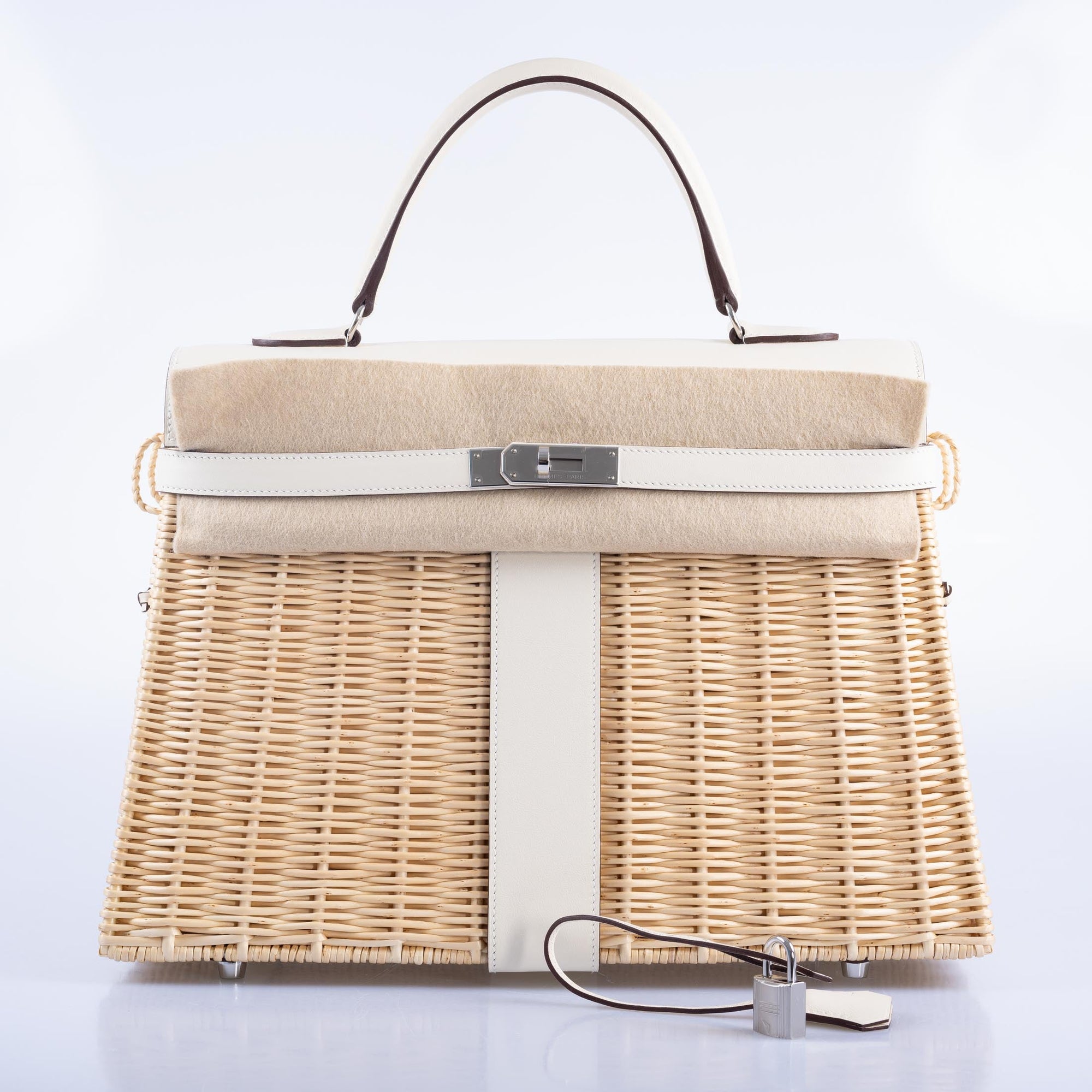 Hermès Kelly 35 Picnic Nata Swift and Osier Wicker Palladium Hardware