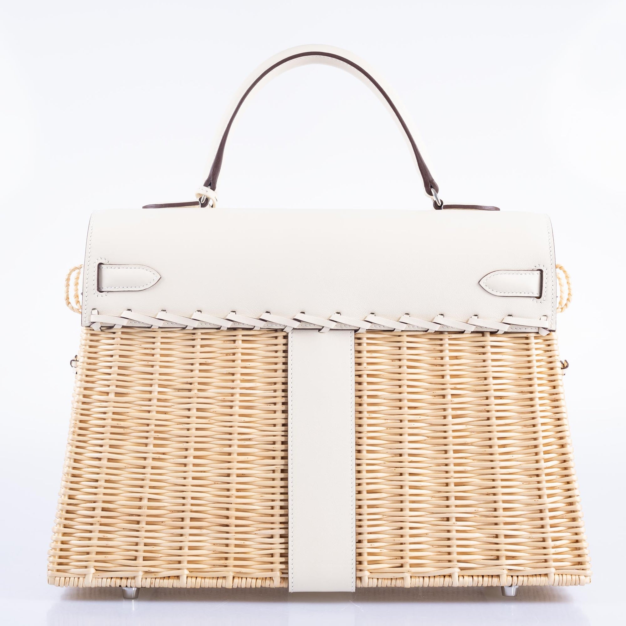 Hermès Kelly 35 Picnic Nata Swift and Osier Wicker Palladium Hardware