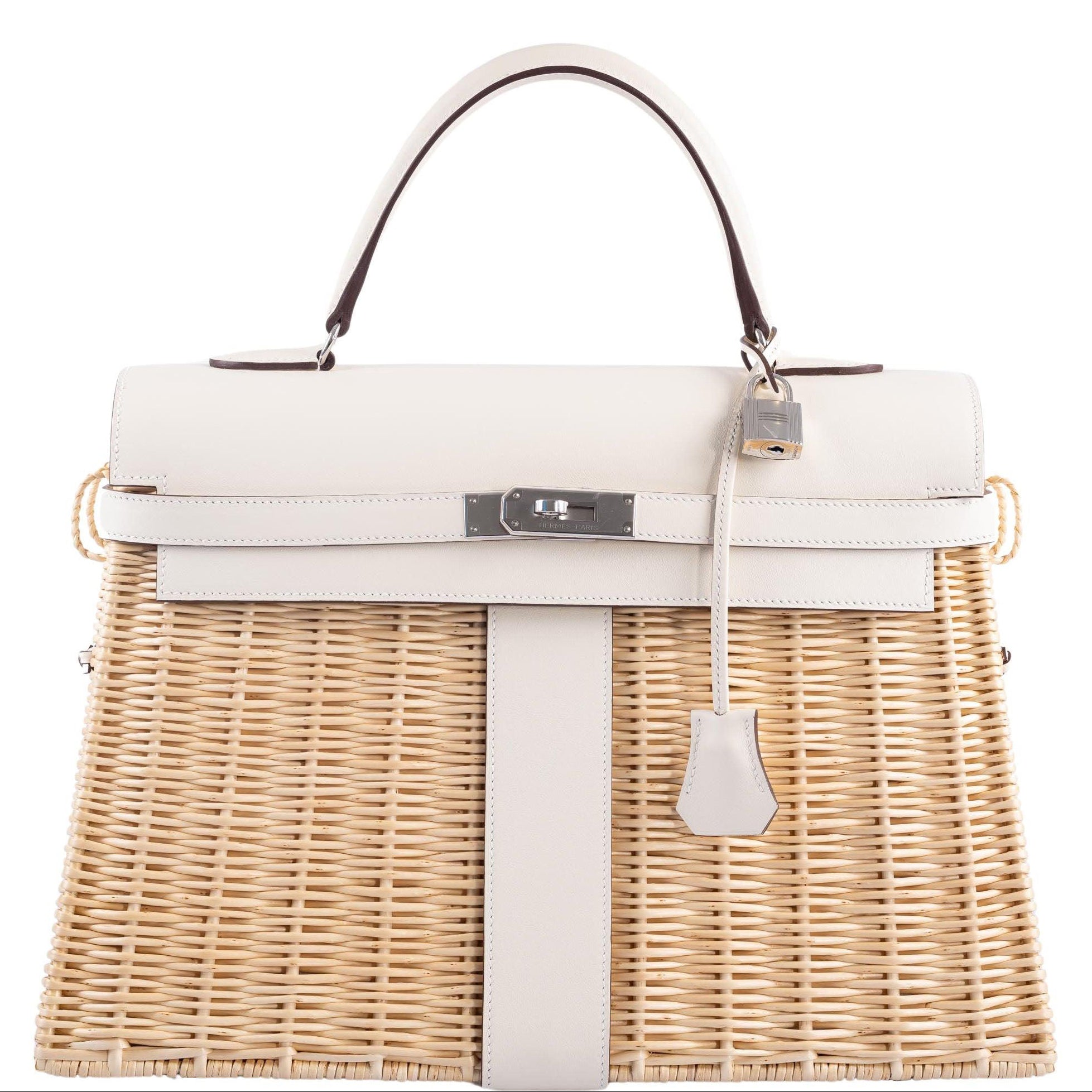 Hermès Kelly 35 Picnic Nata Swift and Osier Wicker Palladium Hardware