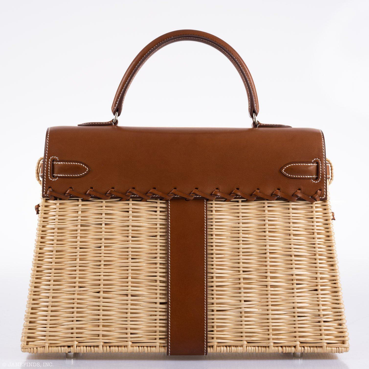 Hermès Kelly 35 Picnic, Wicker & Barenia leather Palladium Hardware