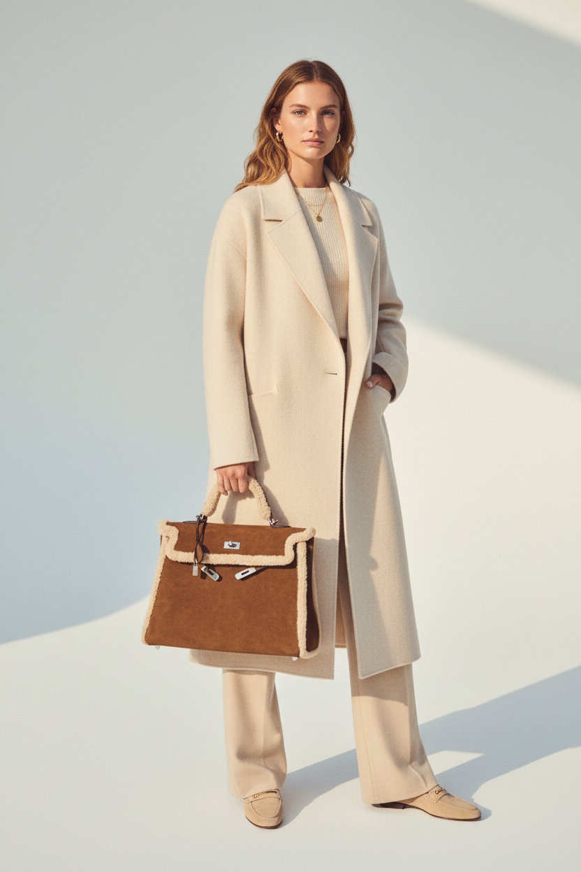Hermès Kelly 35 Retourne Shearling/Ébène Barenia Palladium Hardware