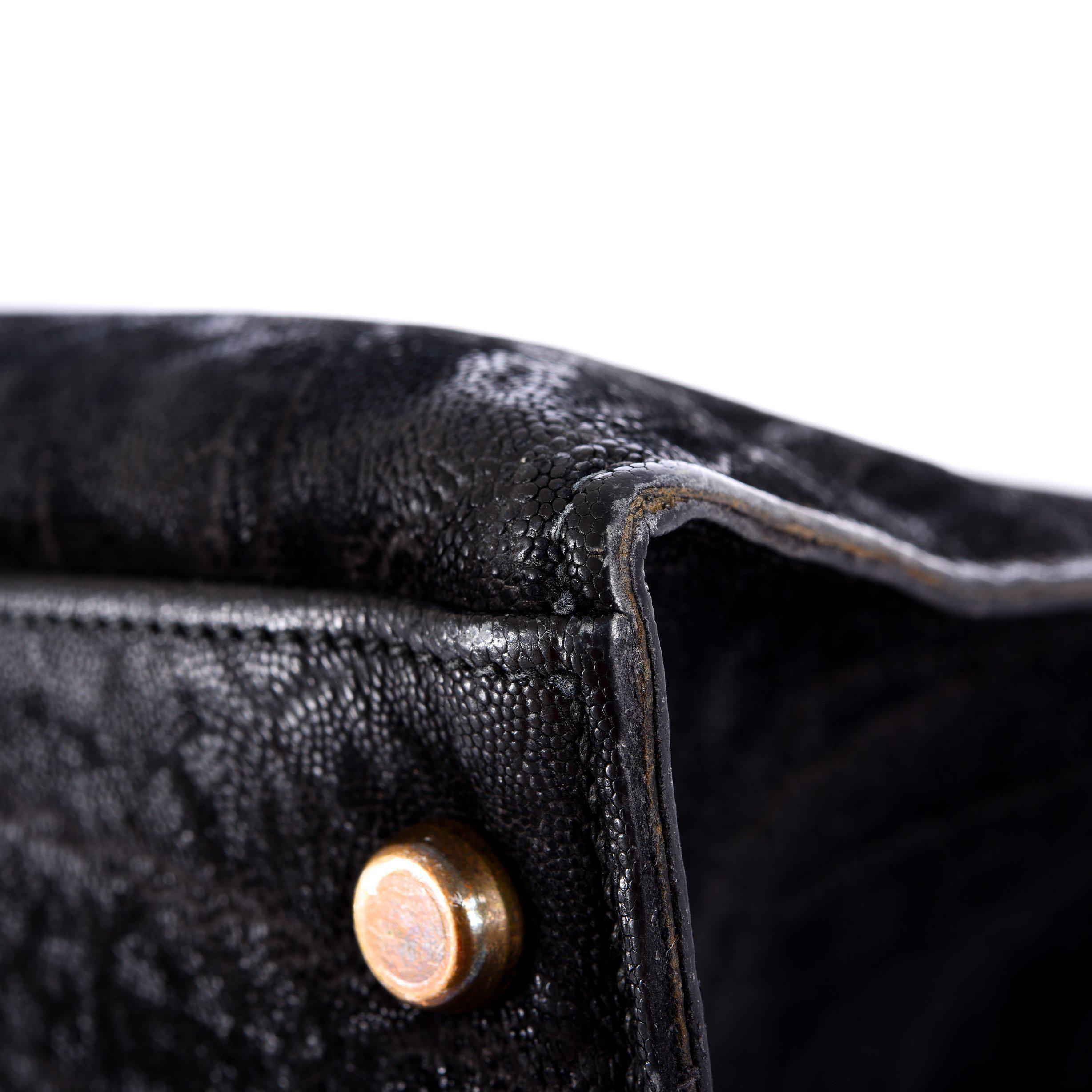 Hermès Kelly 35 Sellier Black Elephant Hide Gold Hardware