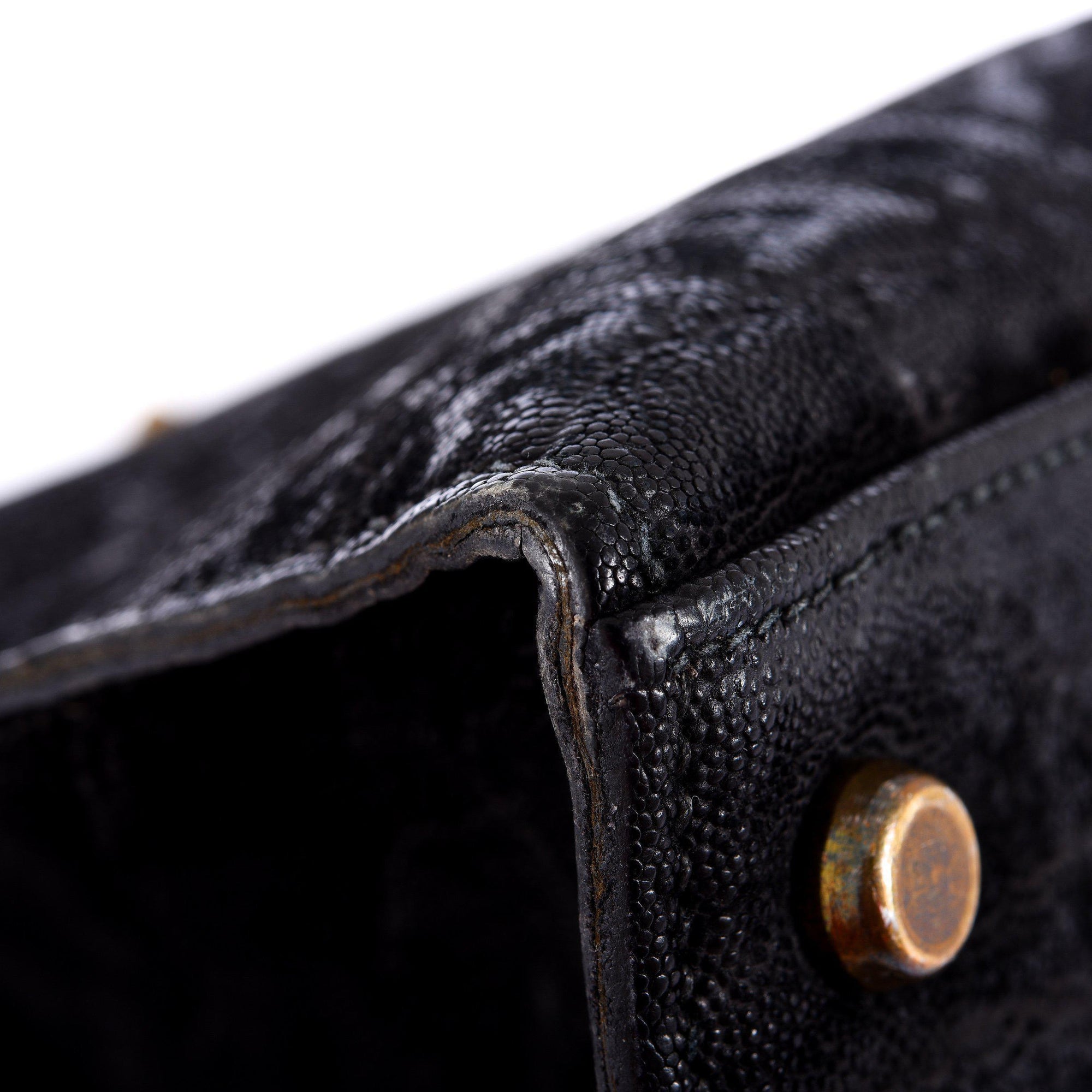 Hermès Kelly 35 Sellier Black Elephant Hide Gold Hardware