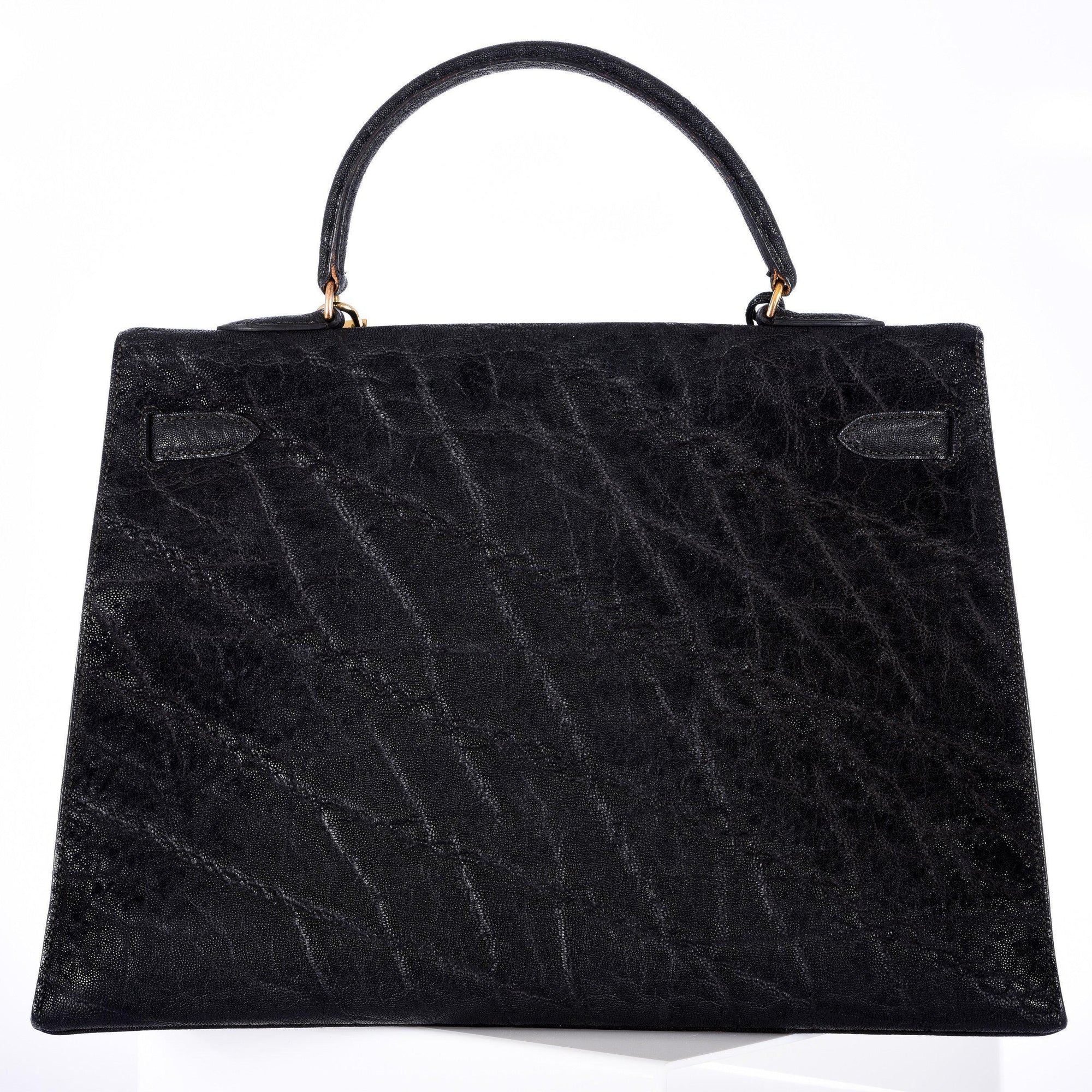 Hermès Kelly 35 Sellier Black Elephant Hide Gold Hardware
