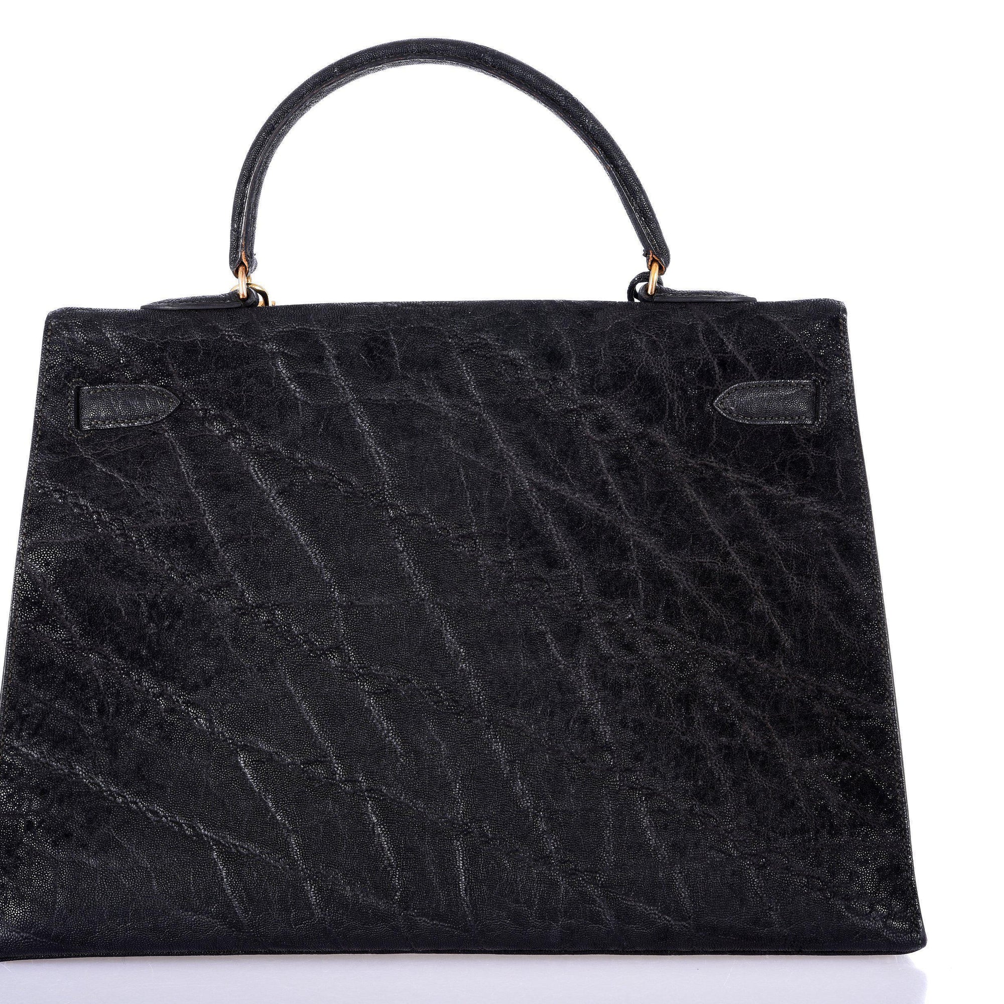 Hermès Kelly 35 Sellier Black Elephant Hide Gold Hardware