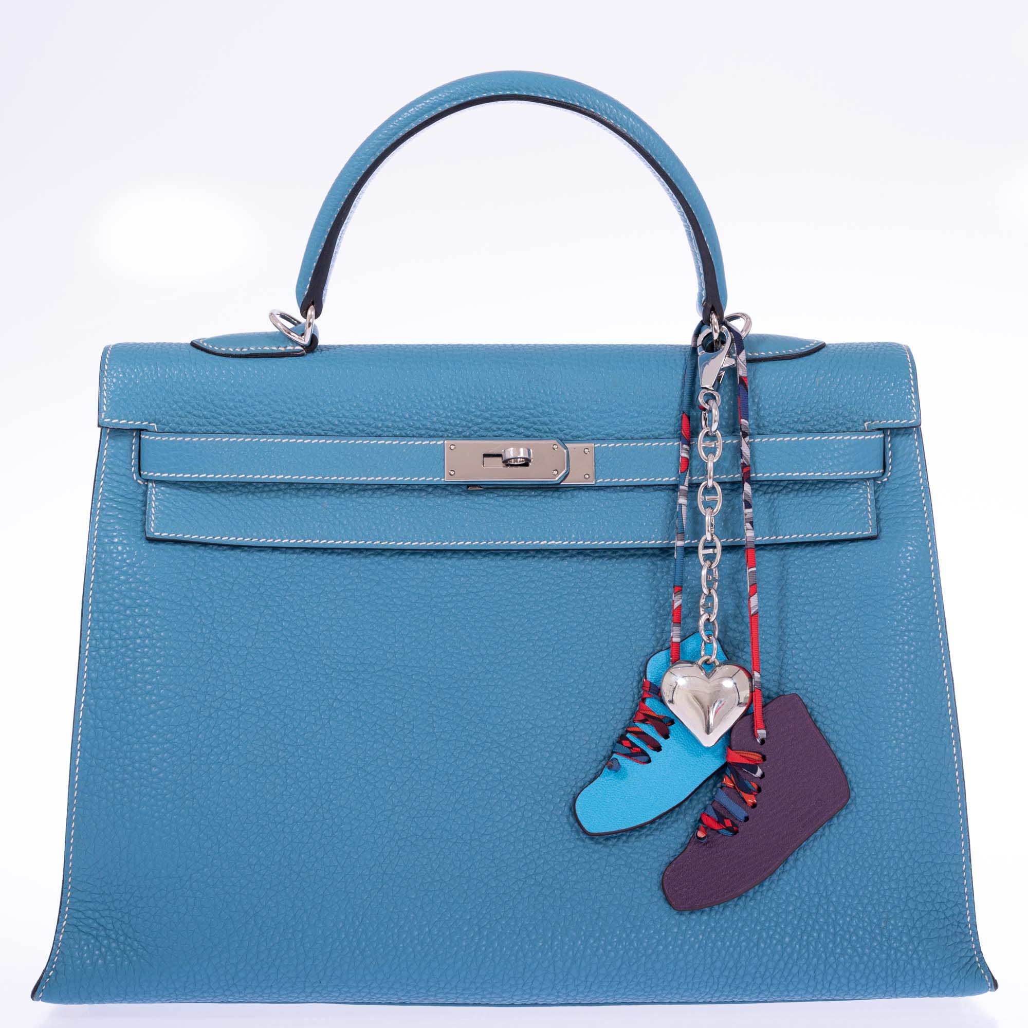 Hermès Kelly 35 Sellier Blue Jean Togo Palladium Hardware