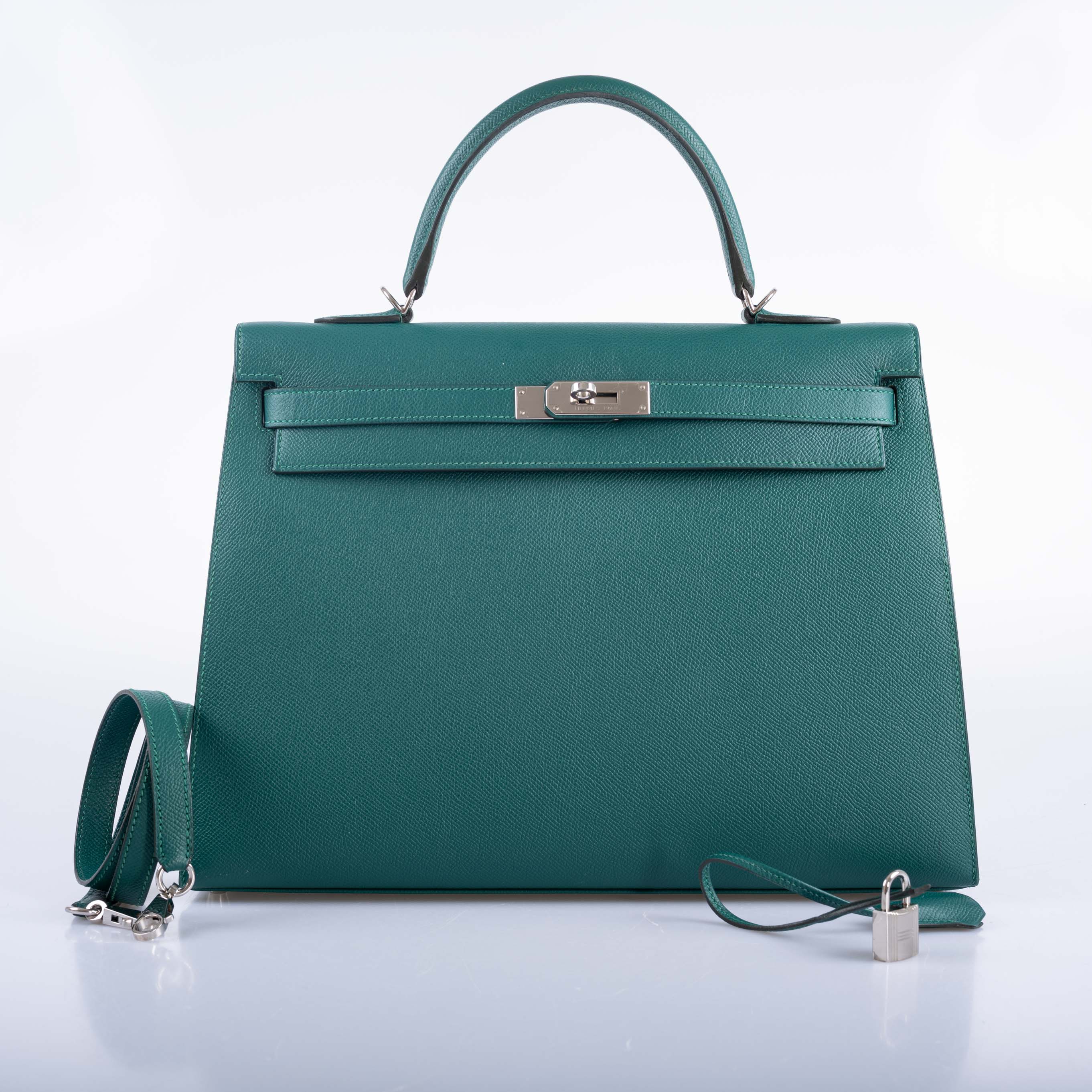 Hermès Kelly 35 Sellier Malachite Epsom Palladium Hardware