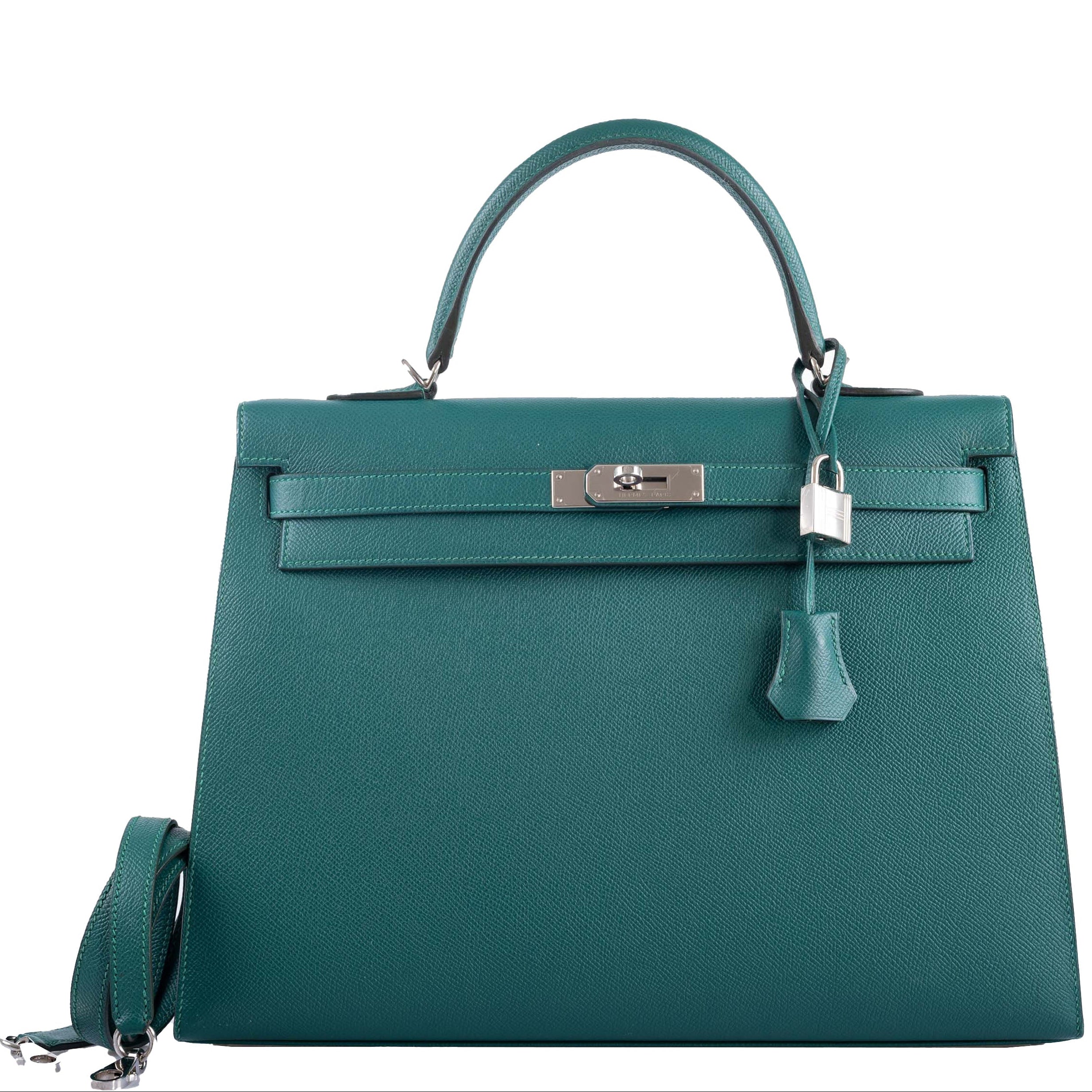 Hermès Kelly 35 Sellier Malachite Epsom Palladium Hardware