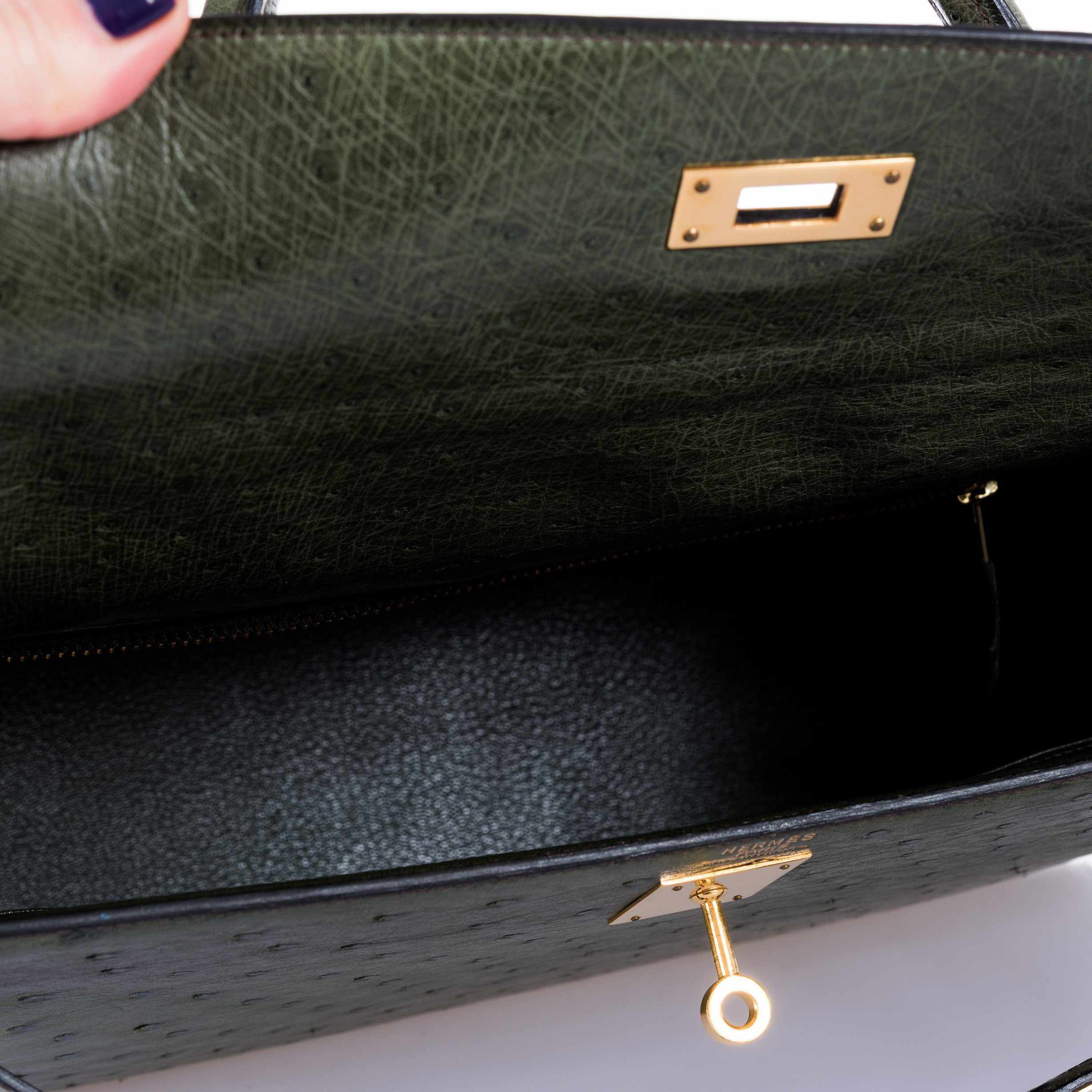 Hermès Kelly 35 Sellier Vert Olive Ostrich Gold Hardware