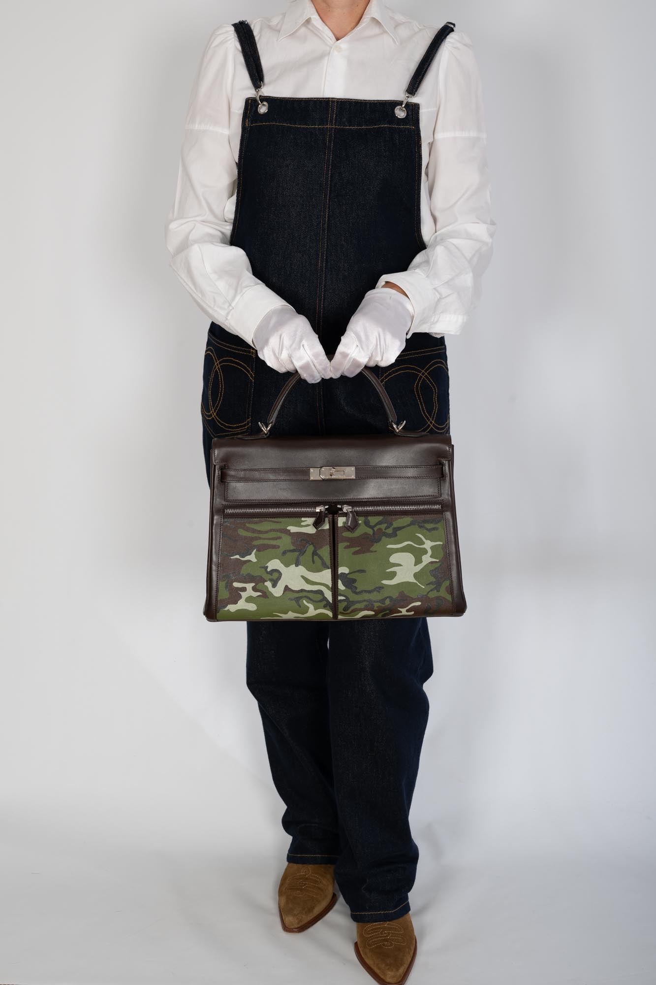 Hermès Kelly 40 Lakis Retourne Brown Swift with JF Custom Graffiti Paint and Canvas Pockets Palladium Hardware