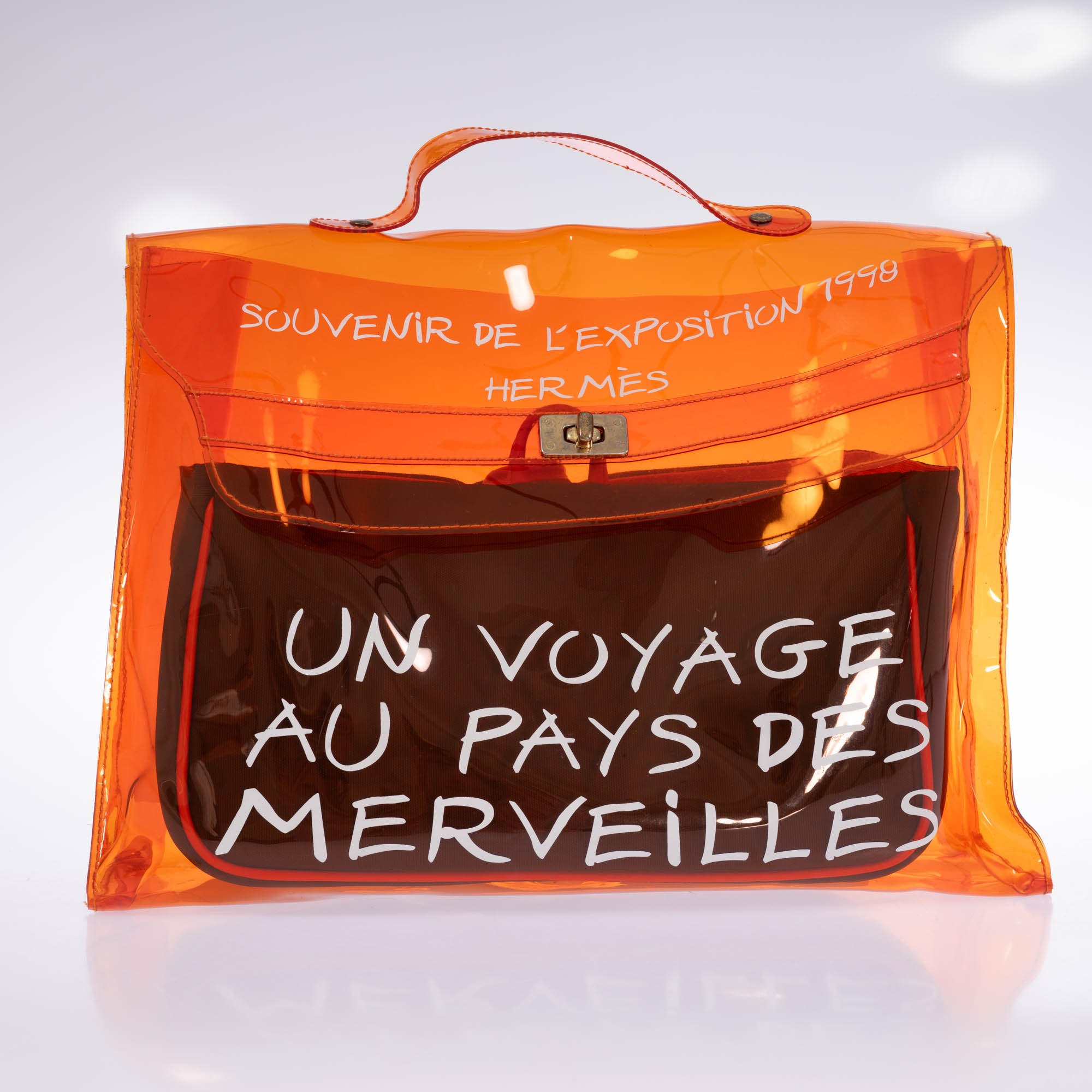 Hermès Kelly 40 Orange Translucent Vinyl Souvenir de l'Exposition 1998 bag, front view