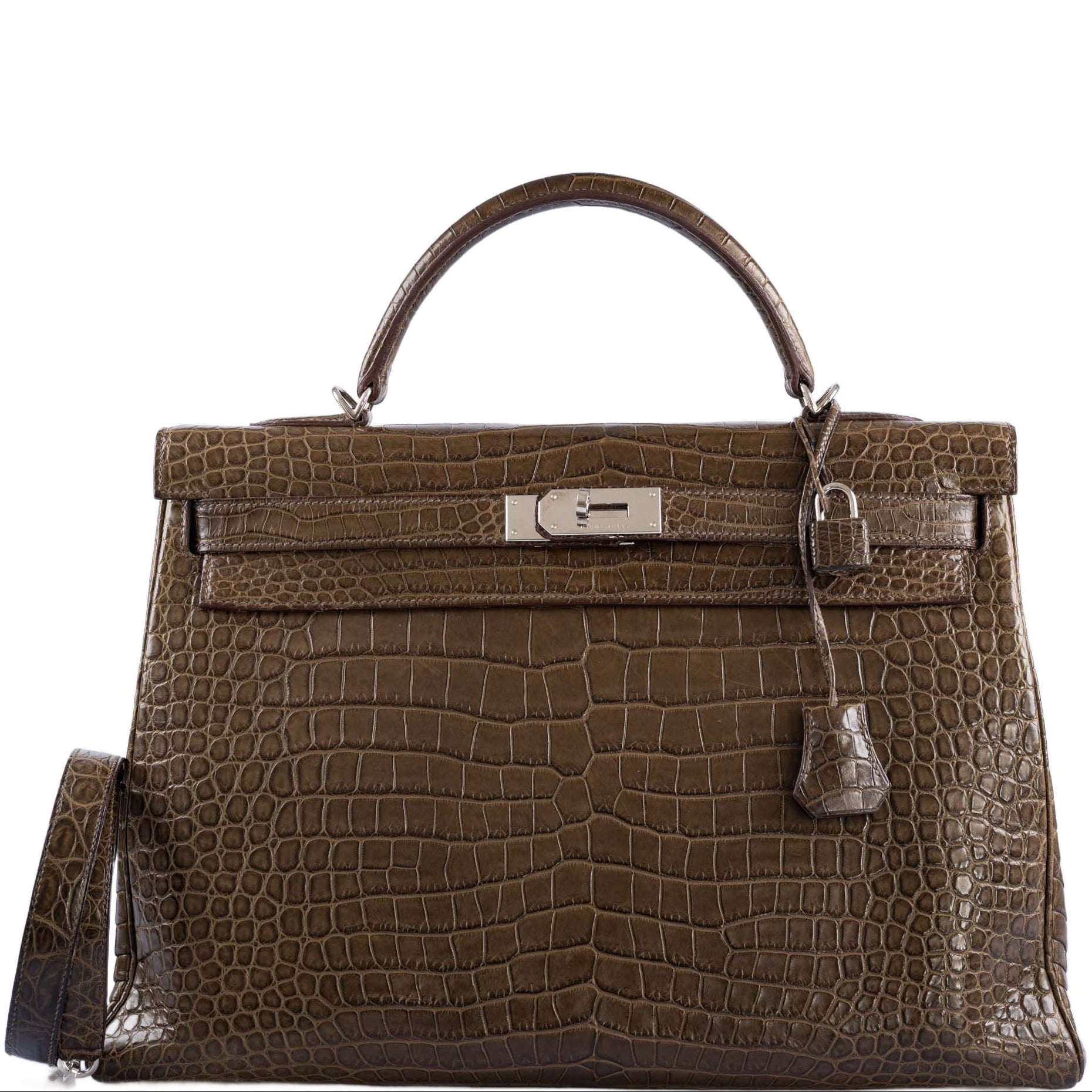 Hermès Kelly 40 Retourne Gris Elephant Matte Porosus Crocodile Palladium Hardware