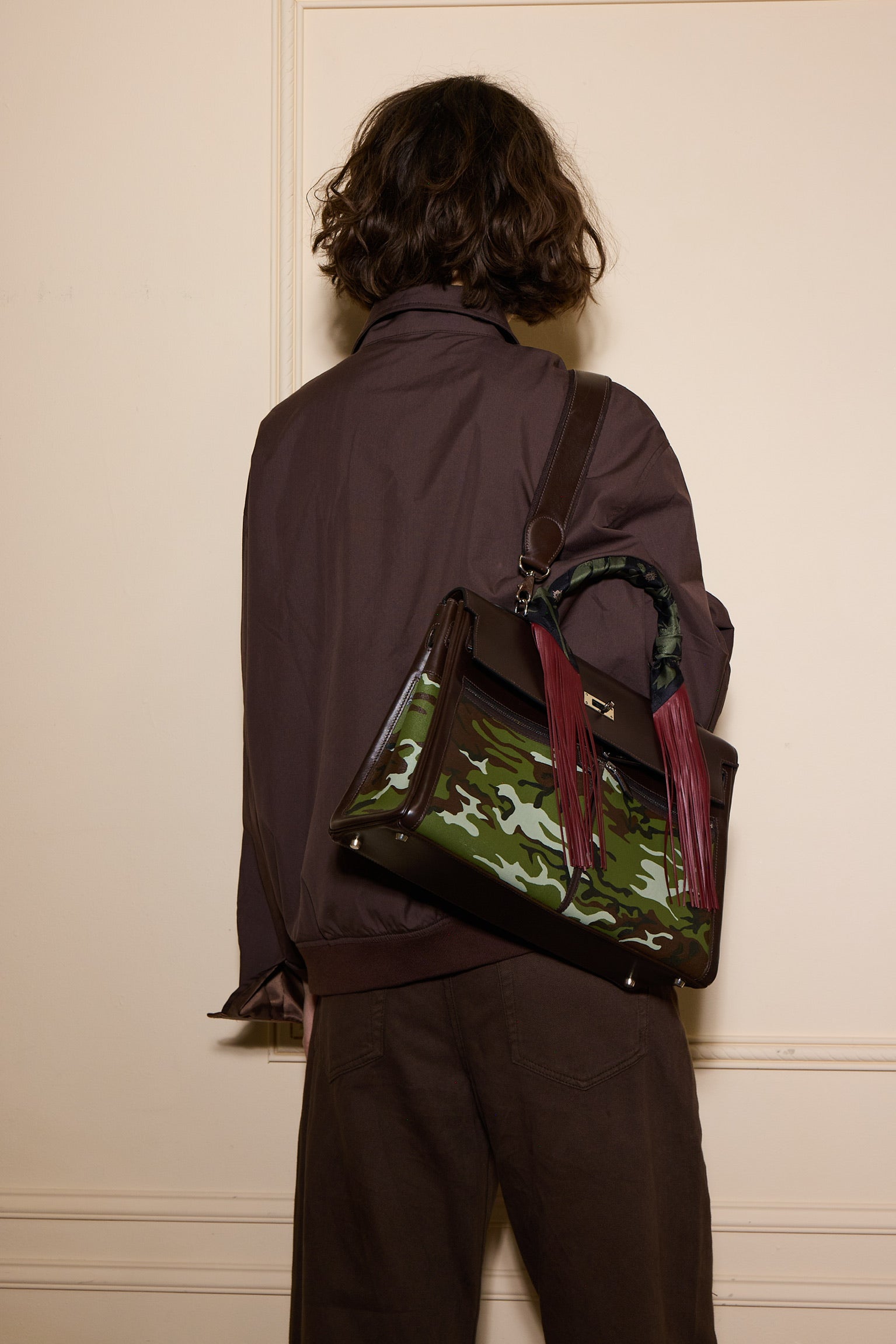 Hermès Kelly 40 Retourne Lakis Havane Swift Custom Camouflage Canvas Palladium Hardware