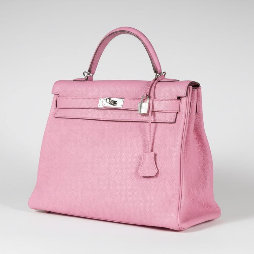 Hermès Kelly 40 Retourne Rose Sakura Clemence Palladium Hardware