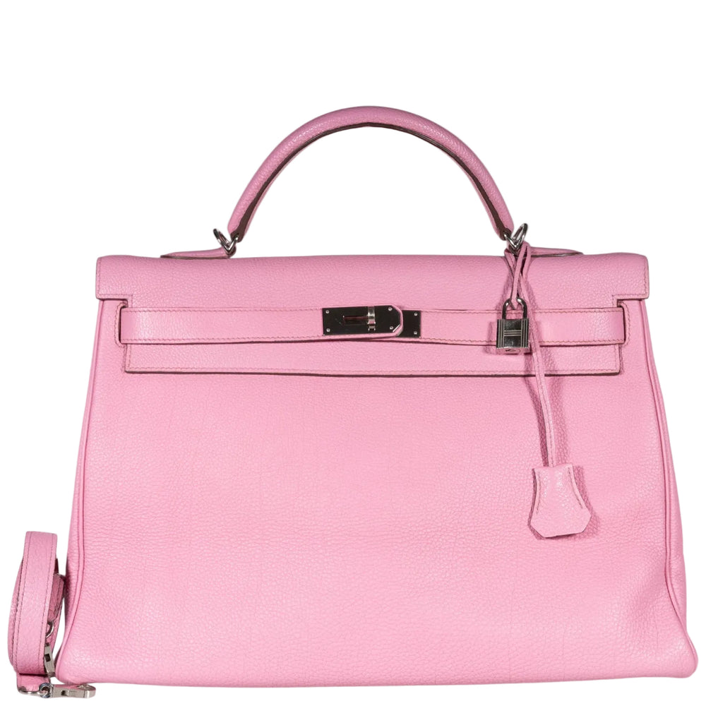 Hermès Kelly 40 Retourne Rose Sakura Clemence Palladium Hardware