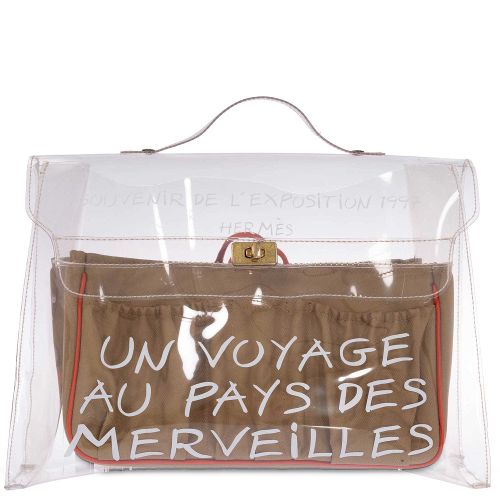 Hermès Kelly 40 Transparent Vinyl Souvenir de l'Exposition Bag, front view