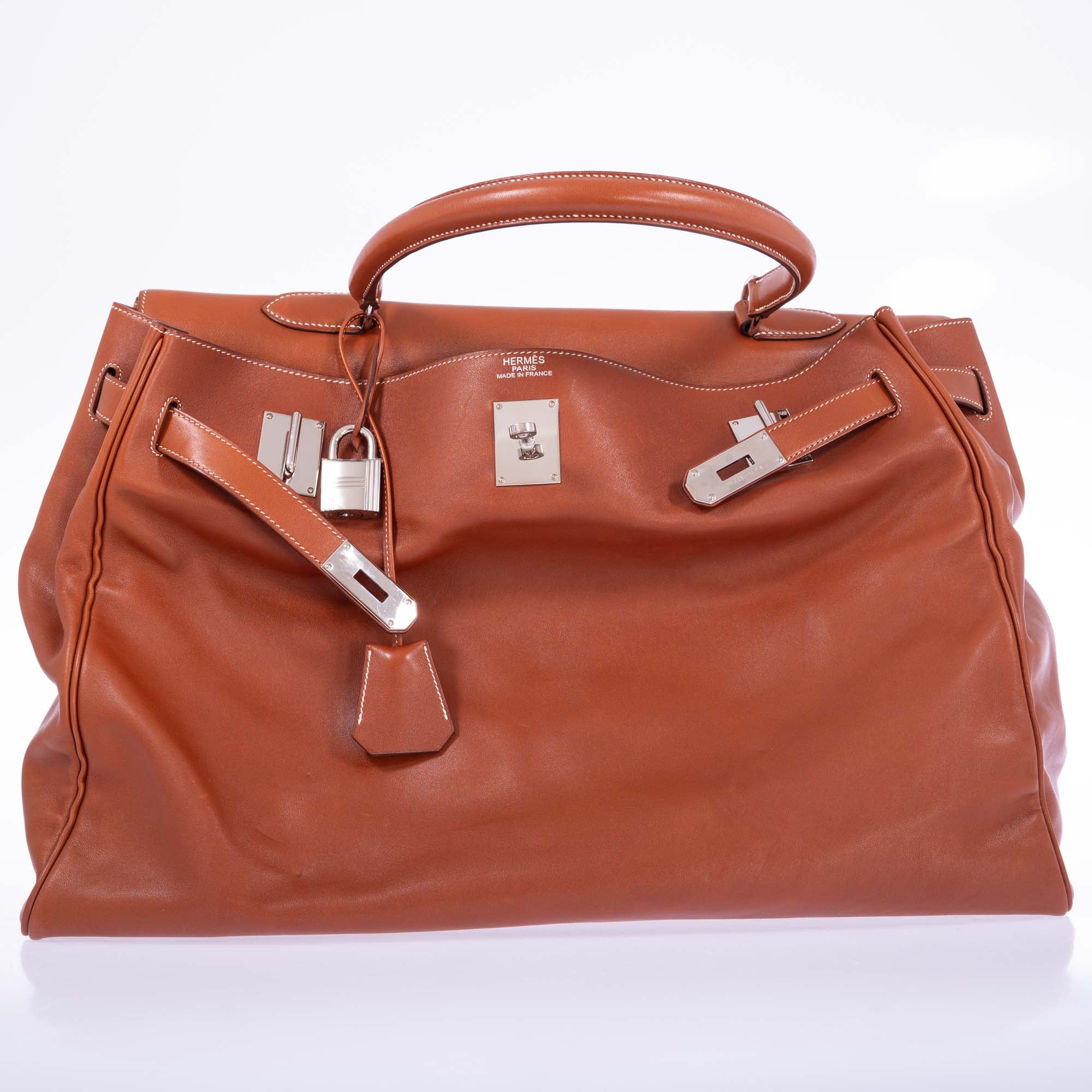 Hermès Kelly 50 Relax Travel Bag Fauve Box Leather Palladium Hardware