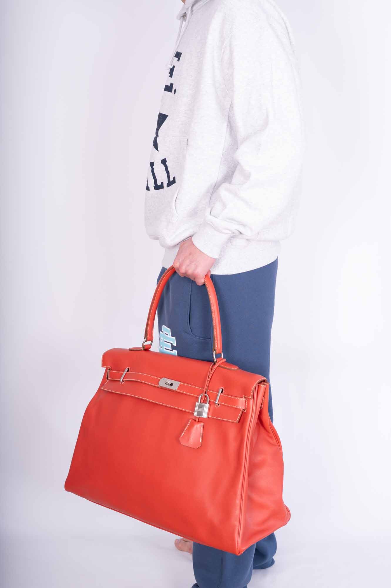 Hermès Kelly 50 Relax Travel Bag in Sanguine Swift Palladium Hardware