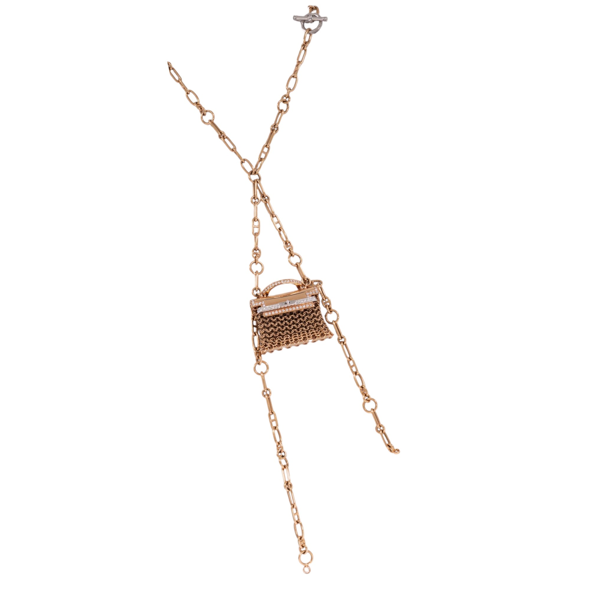Hermès Kelly Bijou Précieux 18K Rose Gold Diamond Chain Mail Necklace