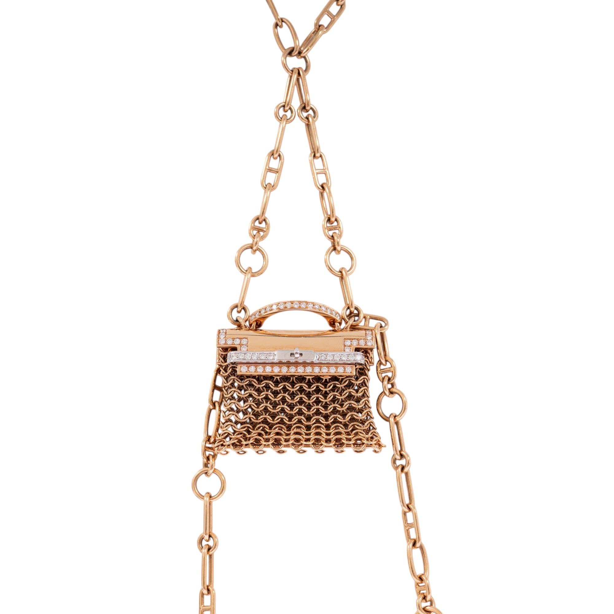 Hermès Kelly Bijou Précieux 18K Rose Gold Diamond Chain Mail Necklace