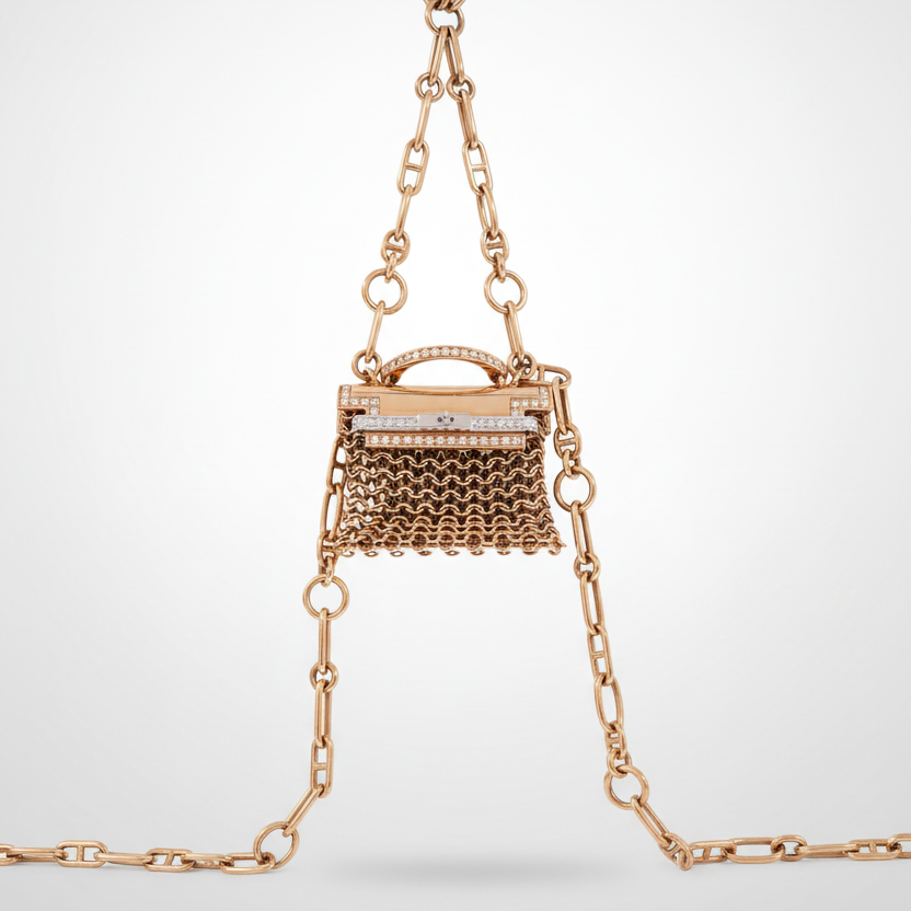 Hermès Kelly Bijou Précieux 18K Rose Gold Diamond Chain Mail Necklace