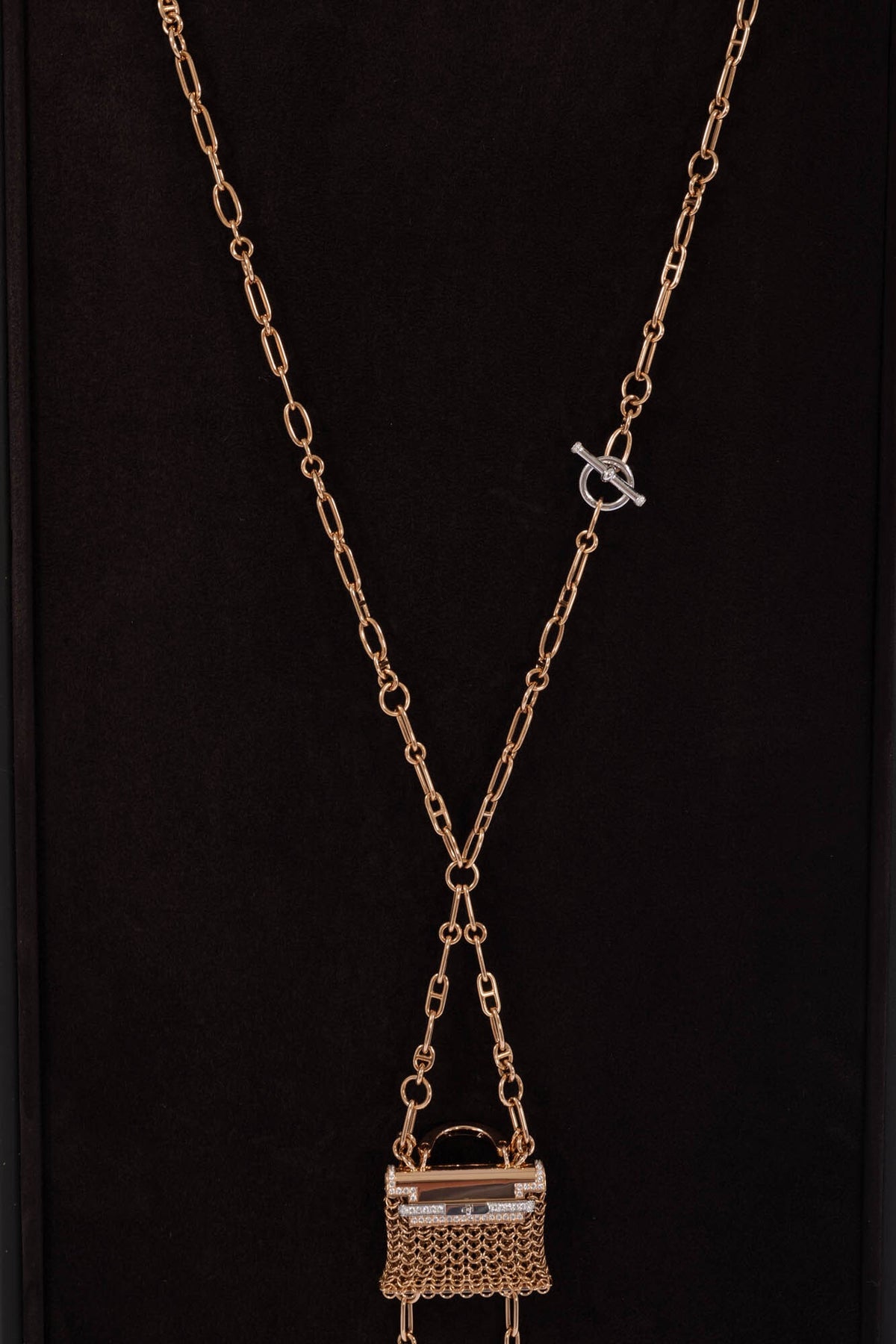 Hermès Kelly Bijou Précieux 18K Rose Gold Diamond Chain Mail Necklace, chain, toggle clasp and pendant